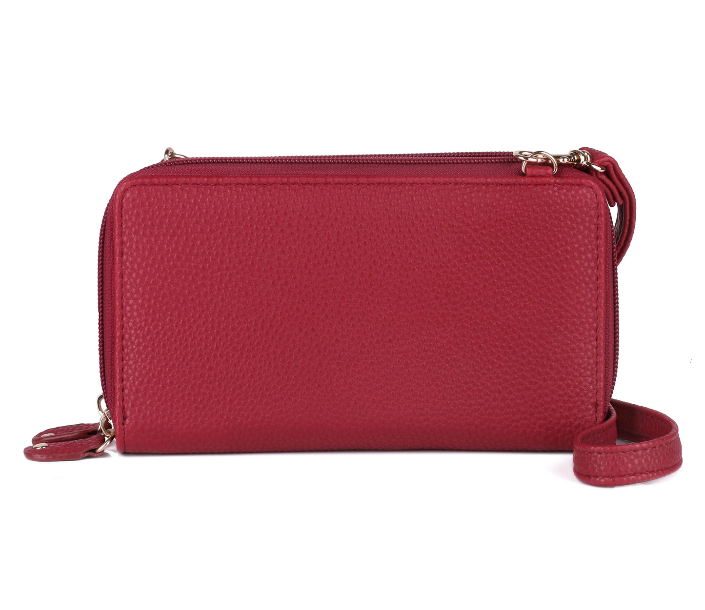 Julia Buxton RFID Blocking Wallet on a String for Women - Compact Crossbody Bag with Removable Wristlet Strap, 15 Card Slots & Multiple Zip Pockets, Red
