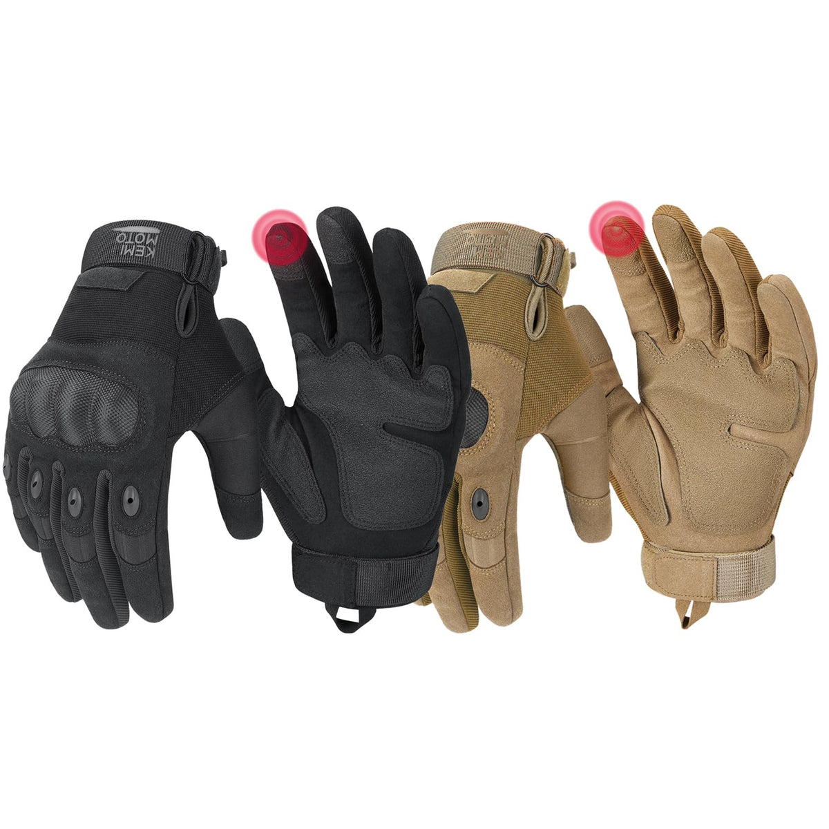 KEMIMOTO Tactical Gloves for Men 2 Pack, Touchscreen Motorcycle Gloves with Hard Shell for Cycling Tactical Airsoft Hunting (2 Pack,Black-Brown,Medium,Microfiber)