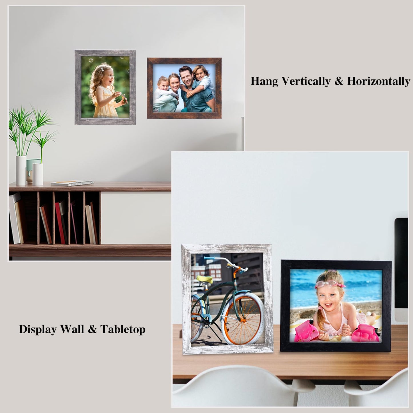 PETAFLOP 4x6 Frame Set of 7, 4x6 Picture Frame in Multi Colors, Rustic Wooden Frames for Tabletop and Wall Mounting Display