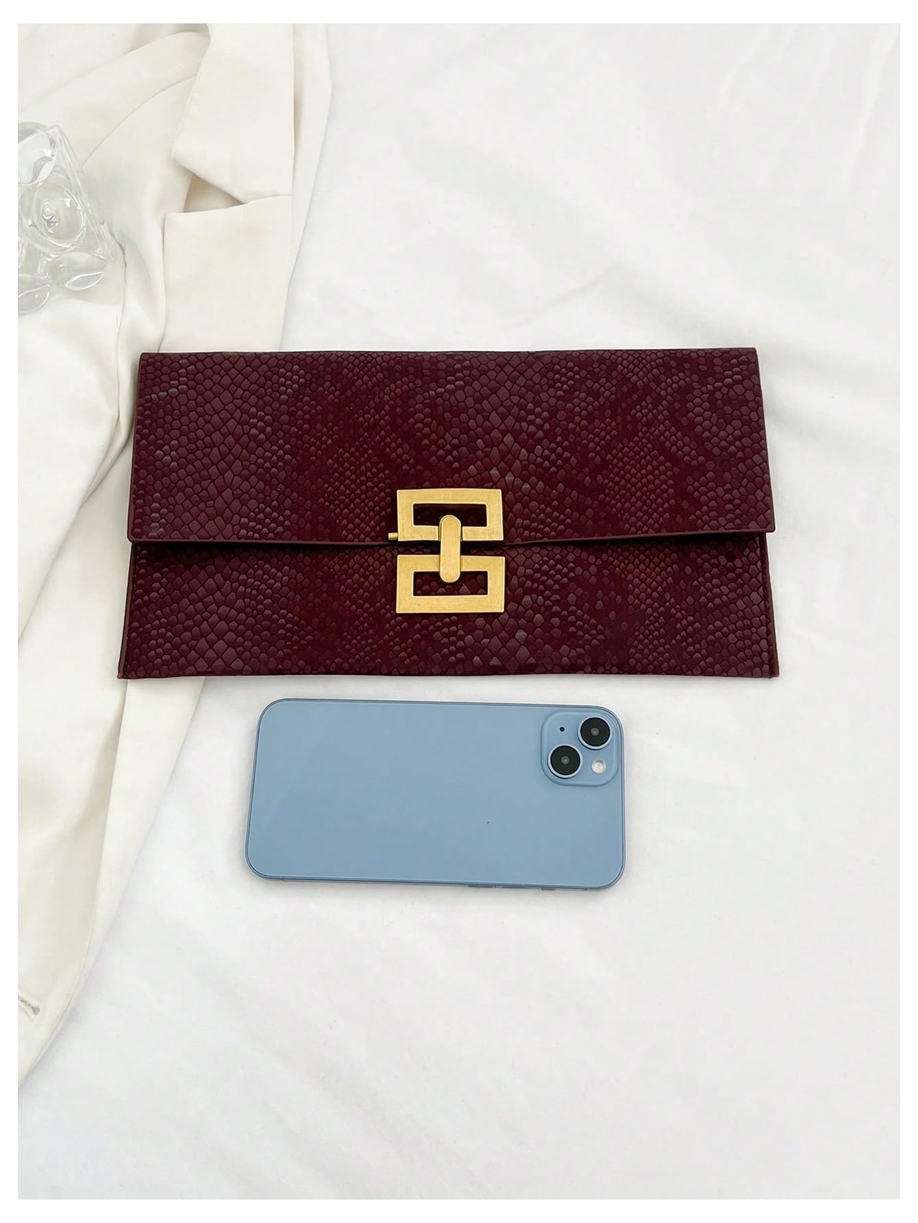 Verdusa Women's Clutch Evening Bags Trendy Envelope Handbags Metallic Purses Burgundy C One Size