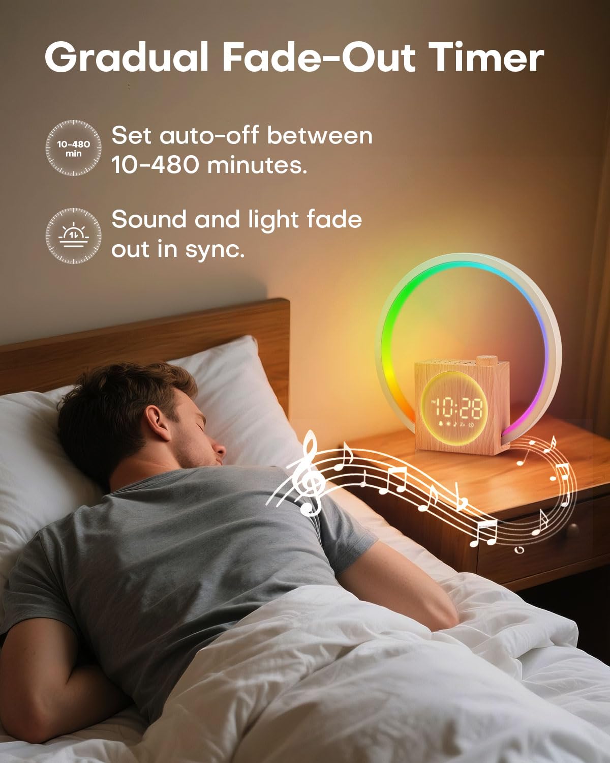 Sunrise Alarm Clock, White Noise Sound Machine, Alarm Clocks for Bedrooms with 12 Color Ambient Nightlight, White Noise Machine with 30 Soothing Sounds, Gifts for Adults, Kids, Couples and Friends