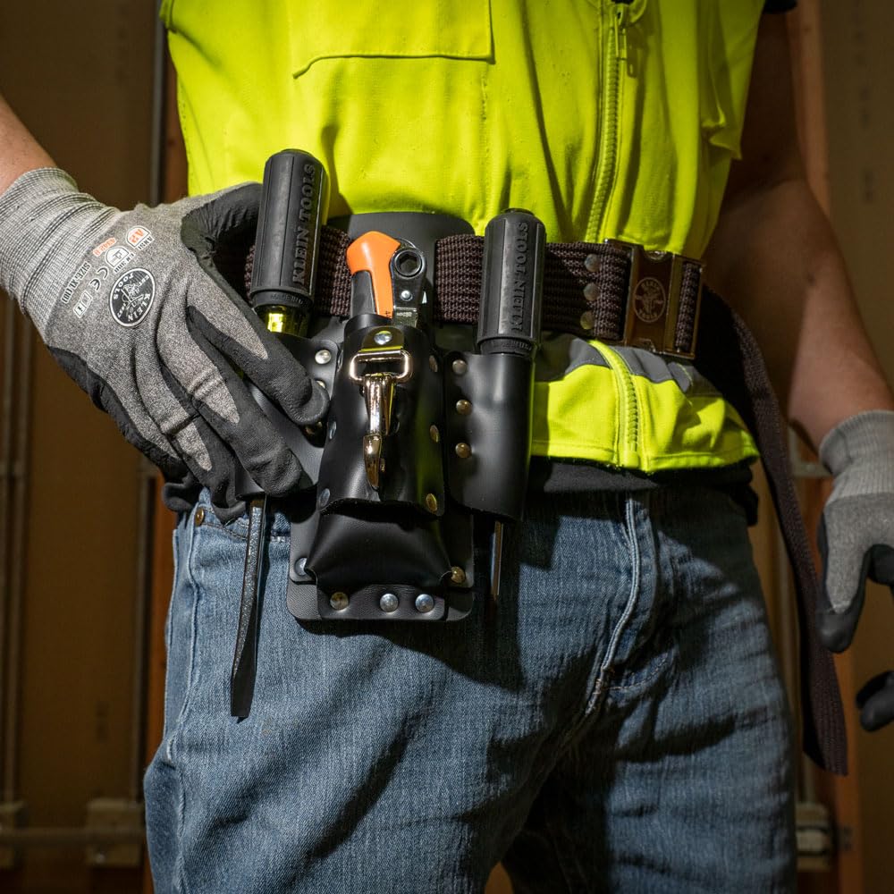 Klein Tools 5119 Tool Pouch, Multi Tool Holder with 4 Pockets and Knife Holder is Great for Electrician Gifts