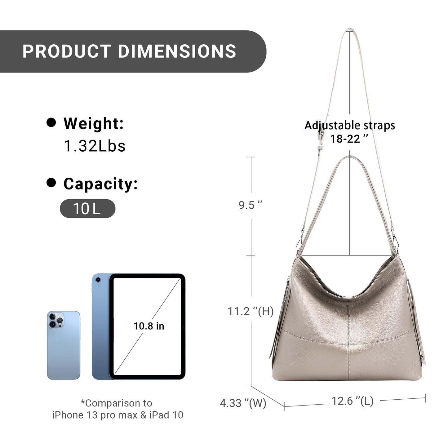 Morriloom Genuine Leather Hobo Bags for Women Crossbody Purses Work Tote Bag Designer Shoulder Handbags with 2 Straps, Gray