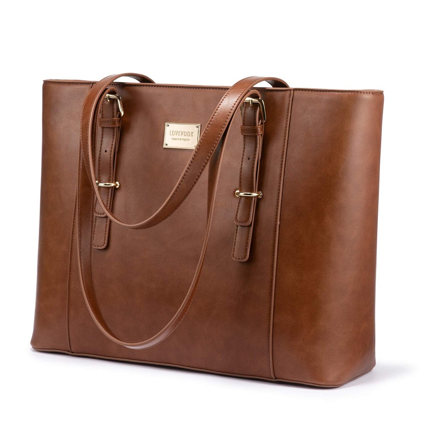 LOVEVOOK Laptop Bag for Women, Structured Leather Computer Bag, Professional Work Tote Purse, Teacher/Attorney’s Choice, Retro-Brown