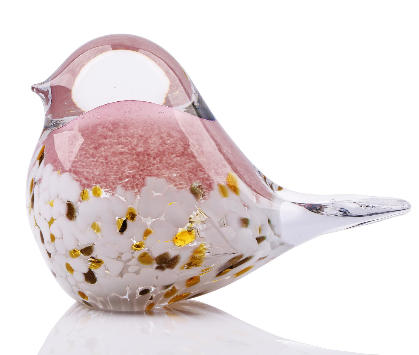 WUBIANJIE Hand Blown Glass Bird Statue Collectible Animal Art Paperweight, Living Room Bedroom Bookshelf Coffee Table Small Ornaments Shelf Home Decoration (Pink)