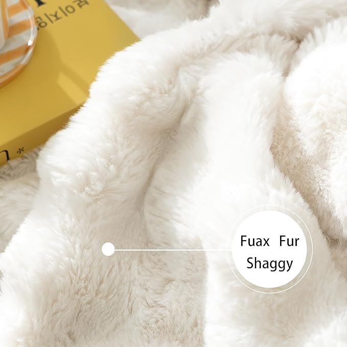 Luxury Faux Fur Throw Blanket 3D Bubble for Couch - Fluffy Blanket Double-Sided Non-Shedding, 50x60 Inches, Fits Bed/Car/Camping/Patio, Gift for Women,Room Decor,White