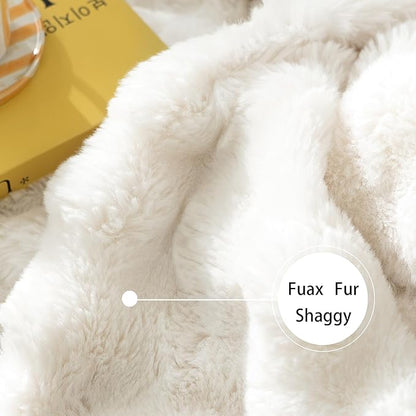 Luxury Faux Fur Throw Blanket 3D Bubble for Couch - Fluffy Blanket Double-Sided Non-Shedding, 50x60 Inches, Fits Bed/Car/Camping/Patio, Gift for Women,Room Decor,White