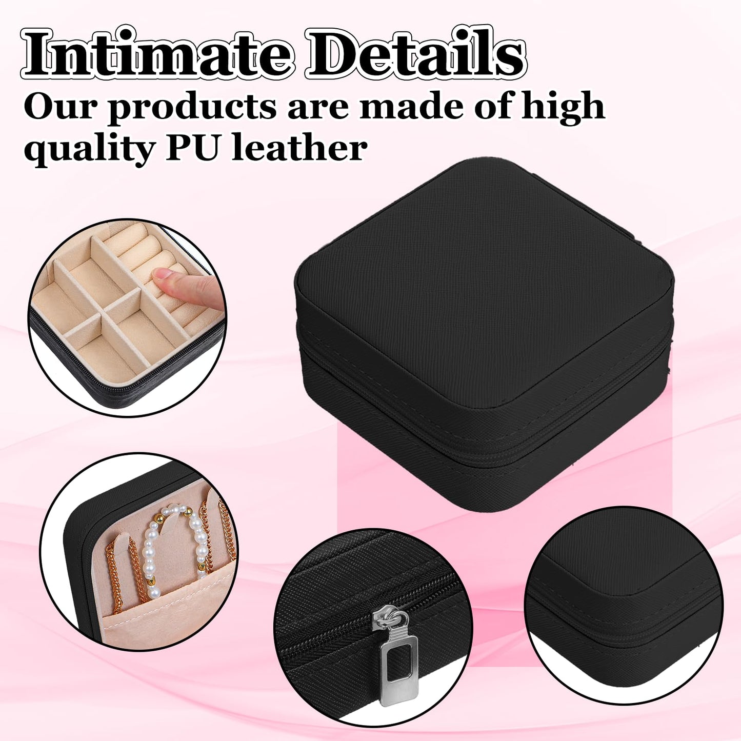 Meyeyaia 12pcs Mini Travel Jewelry Case,Black Bridesmaids Proposal Small Jewelry Box Mini Jewelry Organizer,Small PU Leather Portable Storage Box for Rings,Earrings,Necklaces,Pendants,Bracelets
