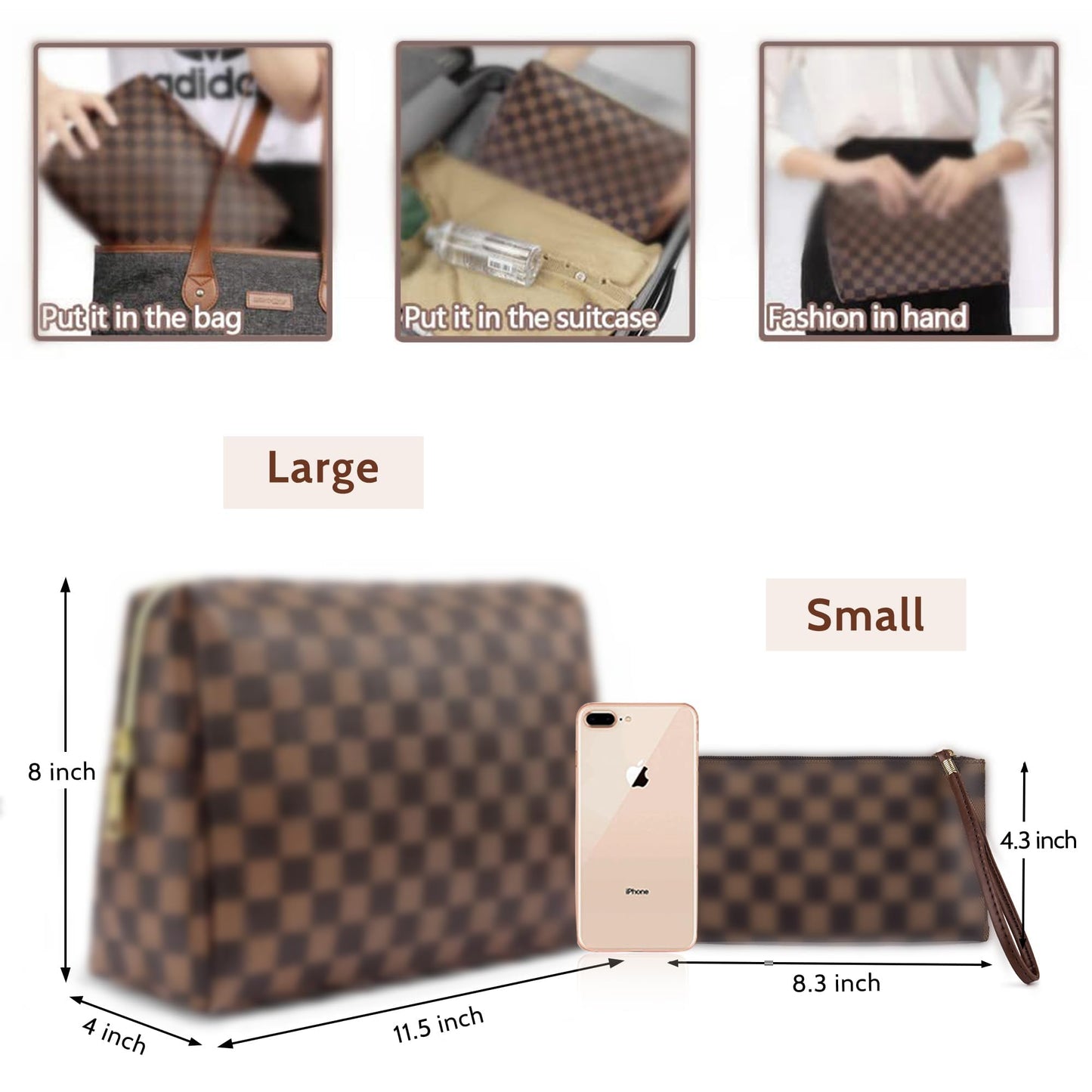 BAGCRAZY Large Makeup Bag, Travel Cosmetic Bag Set 2 Pack, Waterproof PU Leather Toiletry Bag for Women, Portable Makeup Organizer for Travel and Daily Use