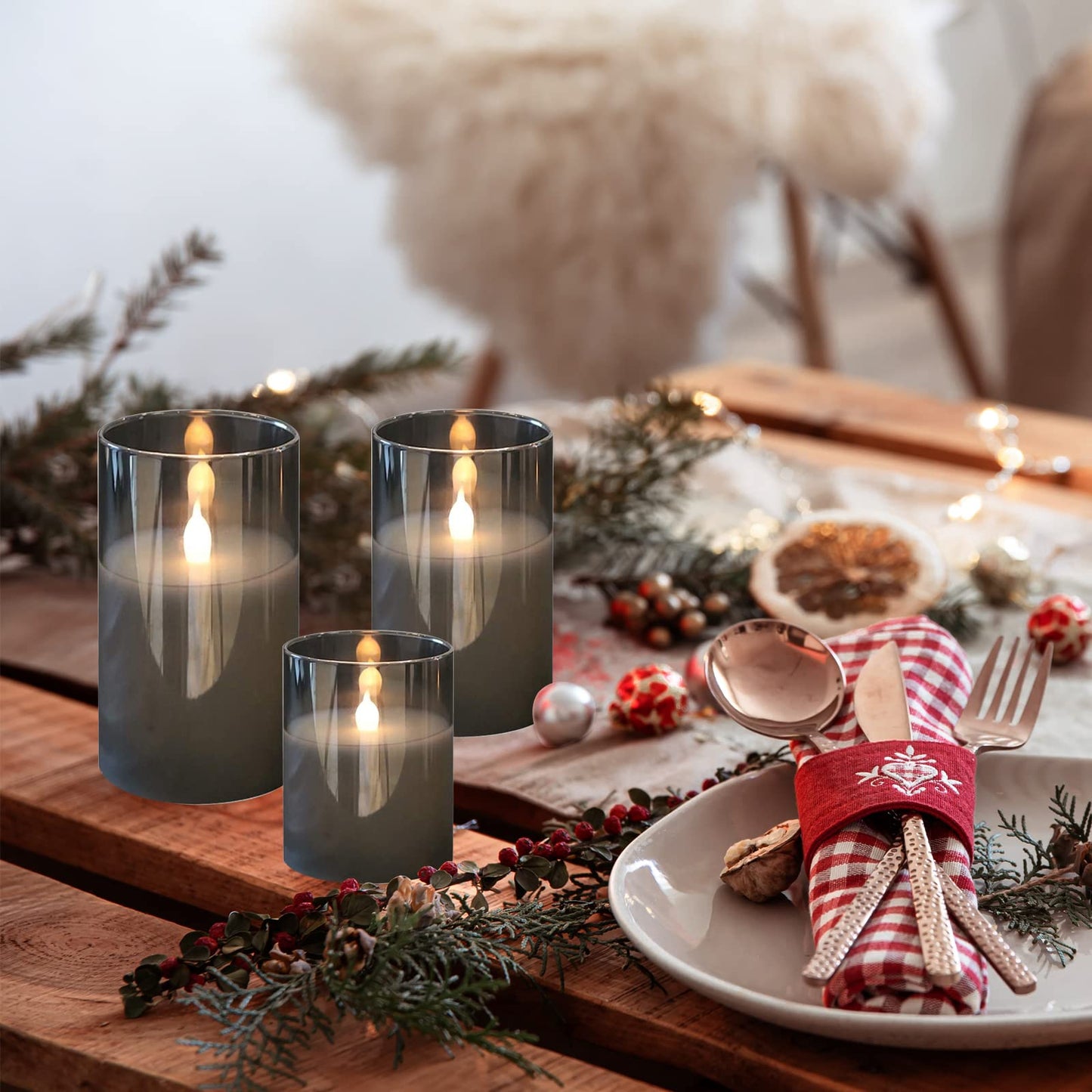 HIYAA LED Flameless Candles, Gray Glass Battery Operated Candles Flickering with Remote, 3D Wick Realistic Warm Light LED Candles Flickering with Timer for Wedding Party Christmas Decoration