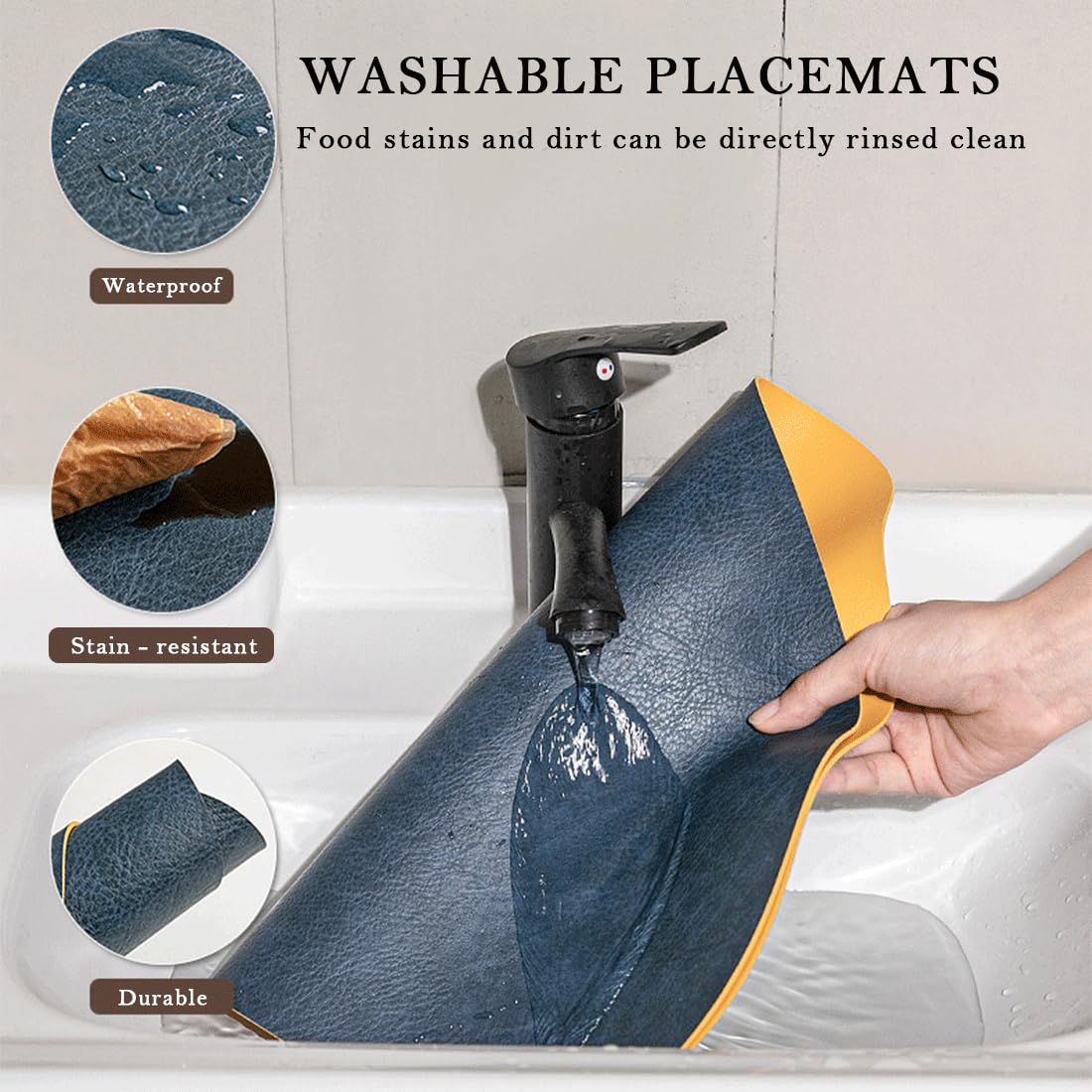 Lussenwert Faux Leather Placemats Set of 6 Waterproof Dual-Sided Placemats Heat Resistant Wipeable Place Mats with Coasters Non-Slip Dining Table Mats for Indoor Outdoor Gray Light Gray