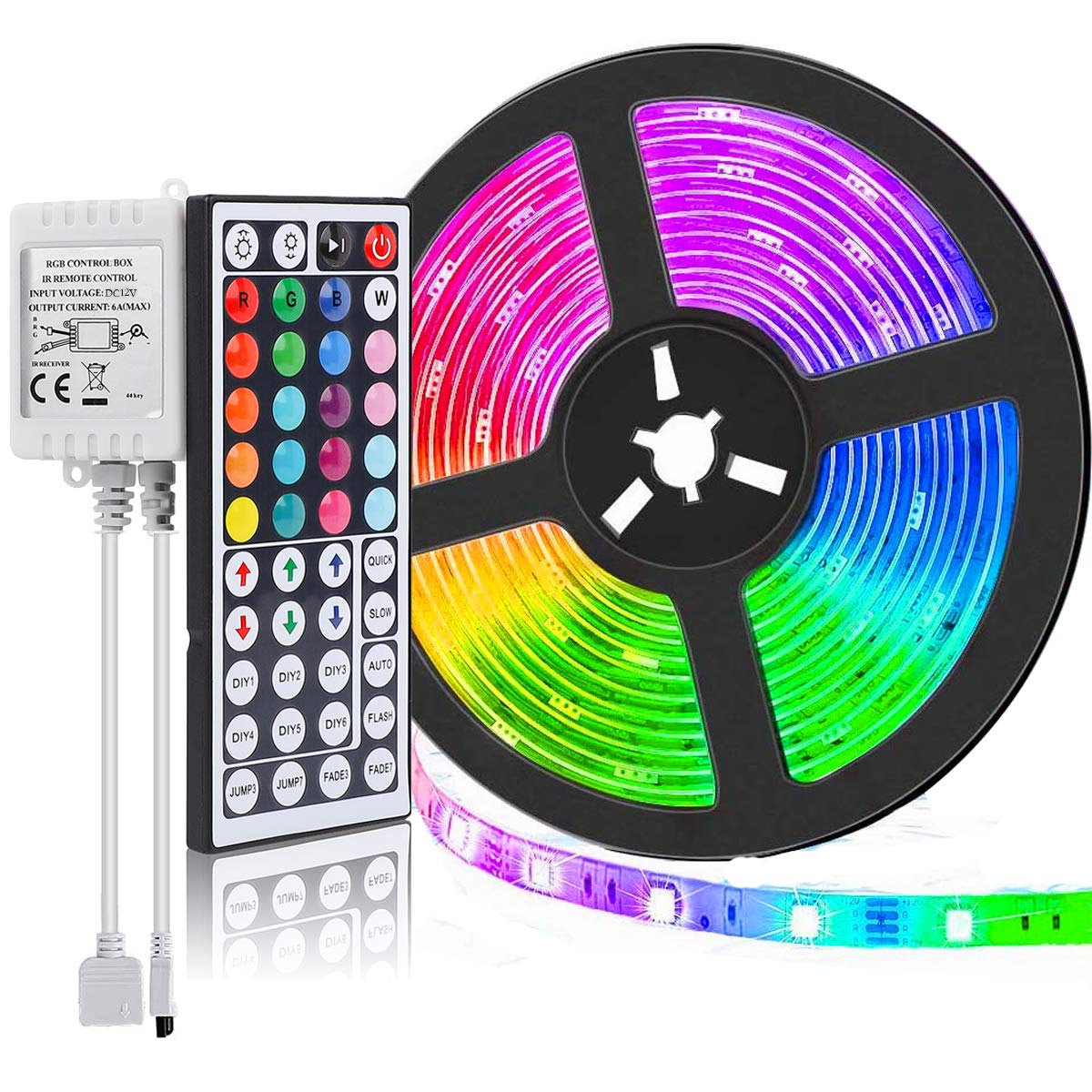 SUPERNIGHT LED Strip Lights 16.4FT SMD 5050 Waterproof 300LEDs RGB Flexible LED Light Strip Rope + 44Key IR Remote Controller for Bedroom TV Backlight Christmas Valentines(Not Include Power Adapter)