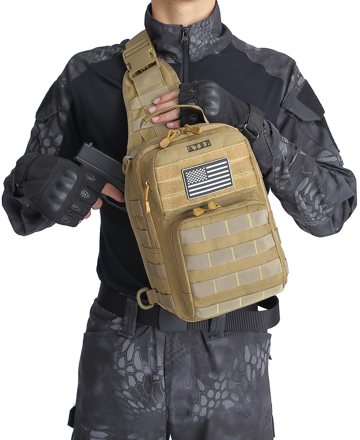 ATBP Tactical Sling Backpack With Holster Military Crossbody Bag for Men Single Shoulder Back Pack 10L