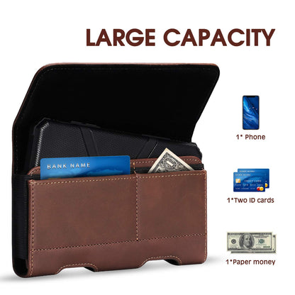 BECPLT for iPhone 17 Pro Max 16/15/14/13/12/11 Plus Holster Case Belt Clip Case Leather Holster Pouch with Card Holder for Galaxy S25+ S24/S23/S22/S21 Plus Brown