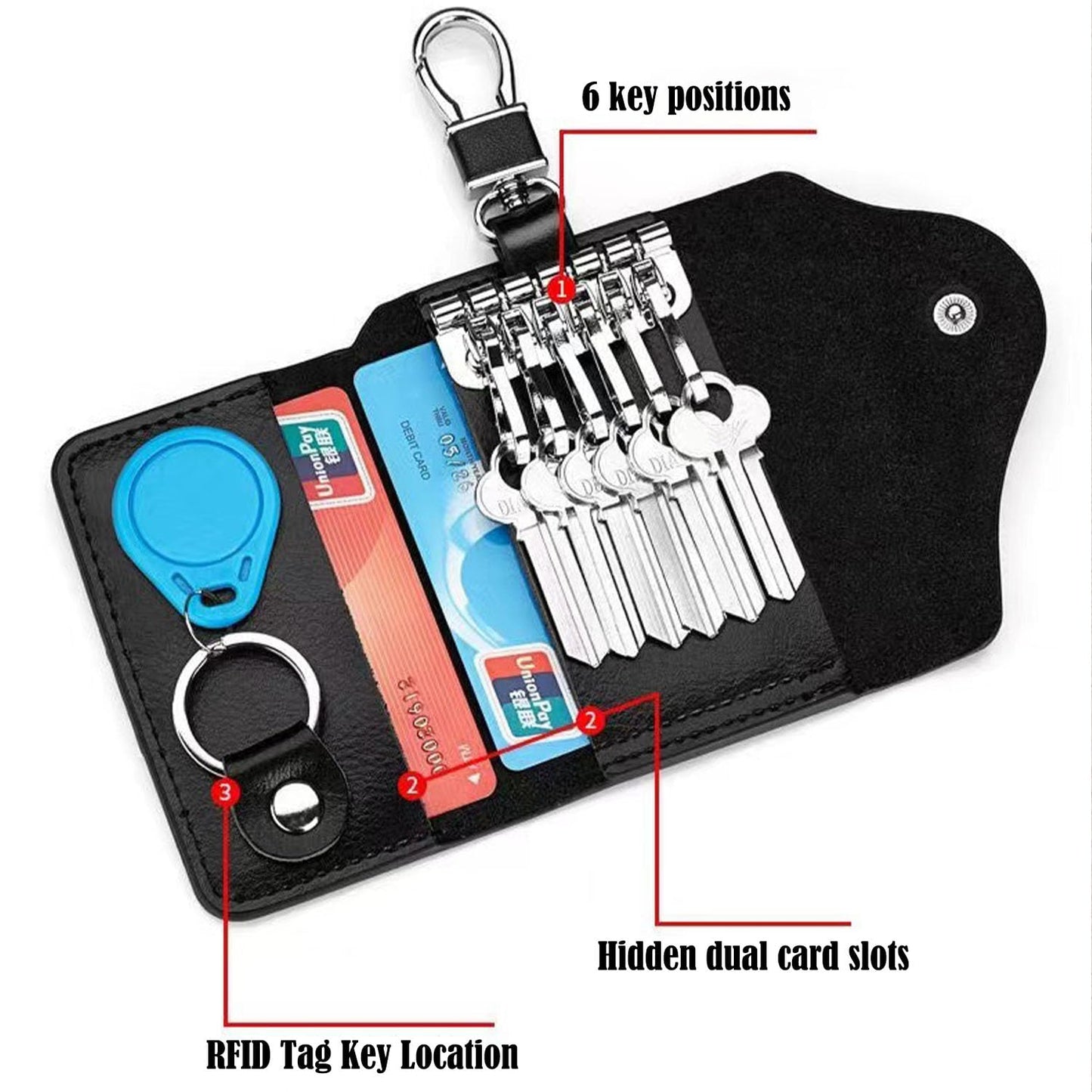 FAYZSOWSR Keys Holder, Leather Men Wrap 8 Keys Position Key Holder Genuine Leather Key Case Metal Clasp Key Case for Cards (Brown)