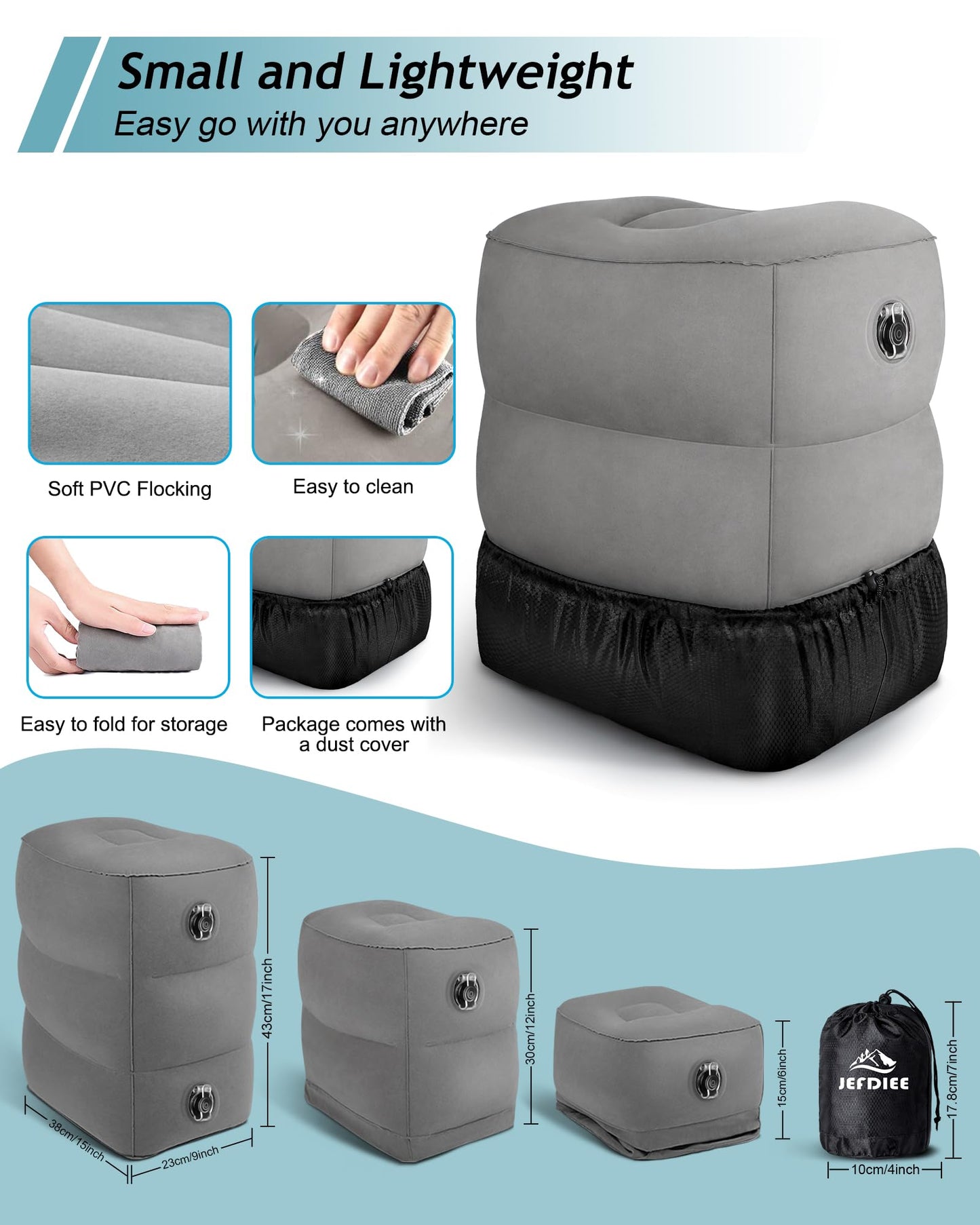 JefDiee Inflatable Travel Foot Rest Pillow,Kids Airplane Bed,Adjustable Height Flight Pillow,Travel Essentials for Airplane,Office,Home,Trains,Cars