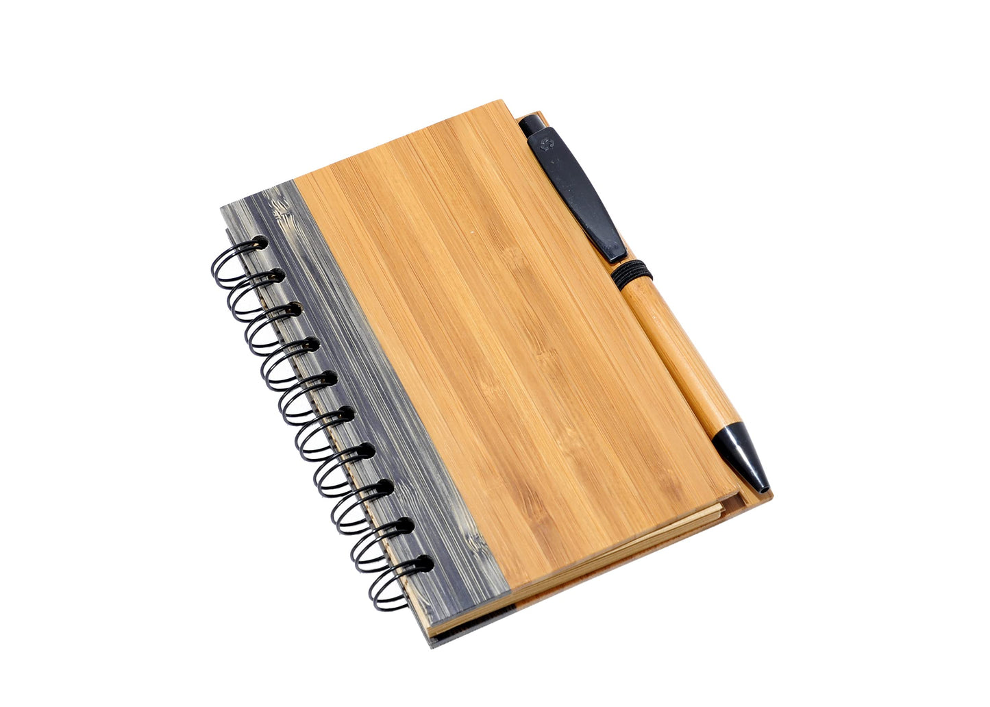 Bamboo Covered Notebook, Spiral Hardcover, Bamboo Ballpoint Pen, Diary for Students, Sketches, Writing, Lined Page, Arts & Crafts, Note-Taking, 70 Sheets, Recycled Product, Eco-Friendly Production