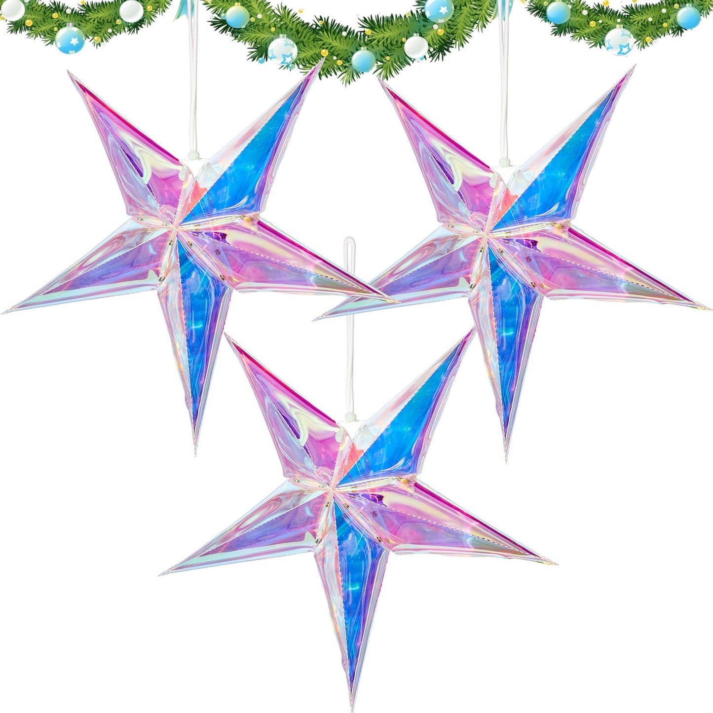 SUNBEAUTY 14 Inch 5 - Pointed Iridescent Christmas Lights Moravian Star 3D Christmas Party Decor Hanging for Wedding Birthday Showers Home Evening Party Window Decoration