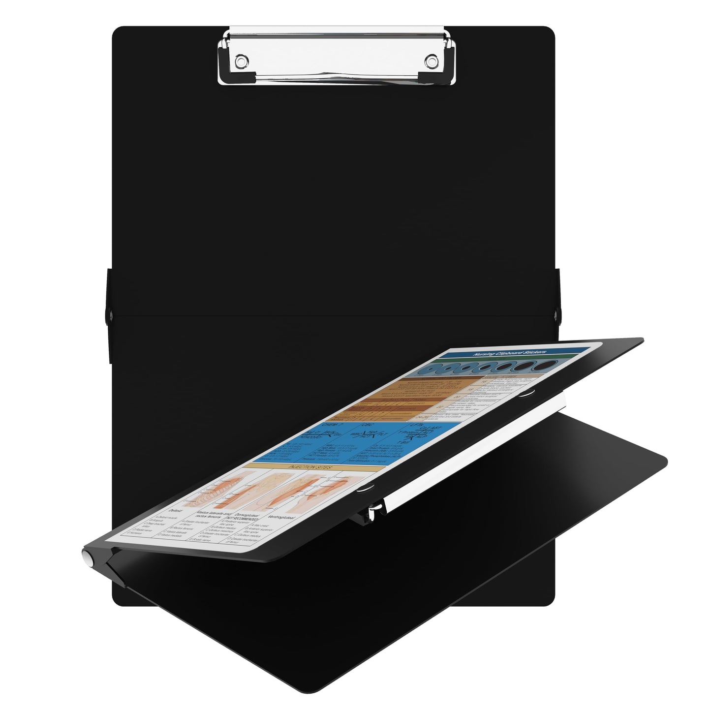Nursing Clipboard with Nursing and Medical Edition Cheat Sheets Nursing School Essentials - Aluminum Foldable Nurse Clip Boards Essential Accessory for Efficient Patient Care (Black)