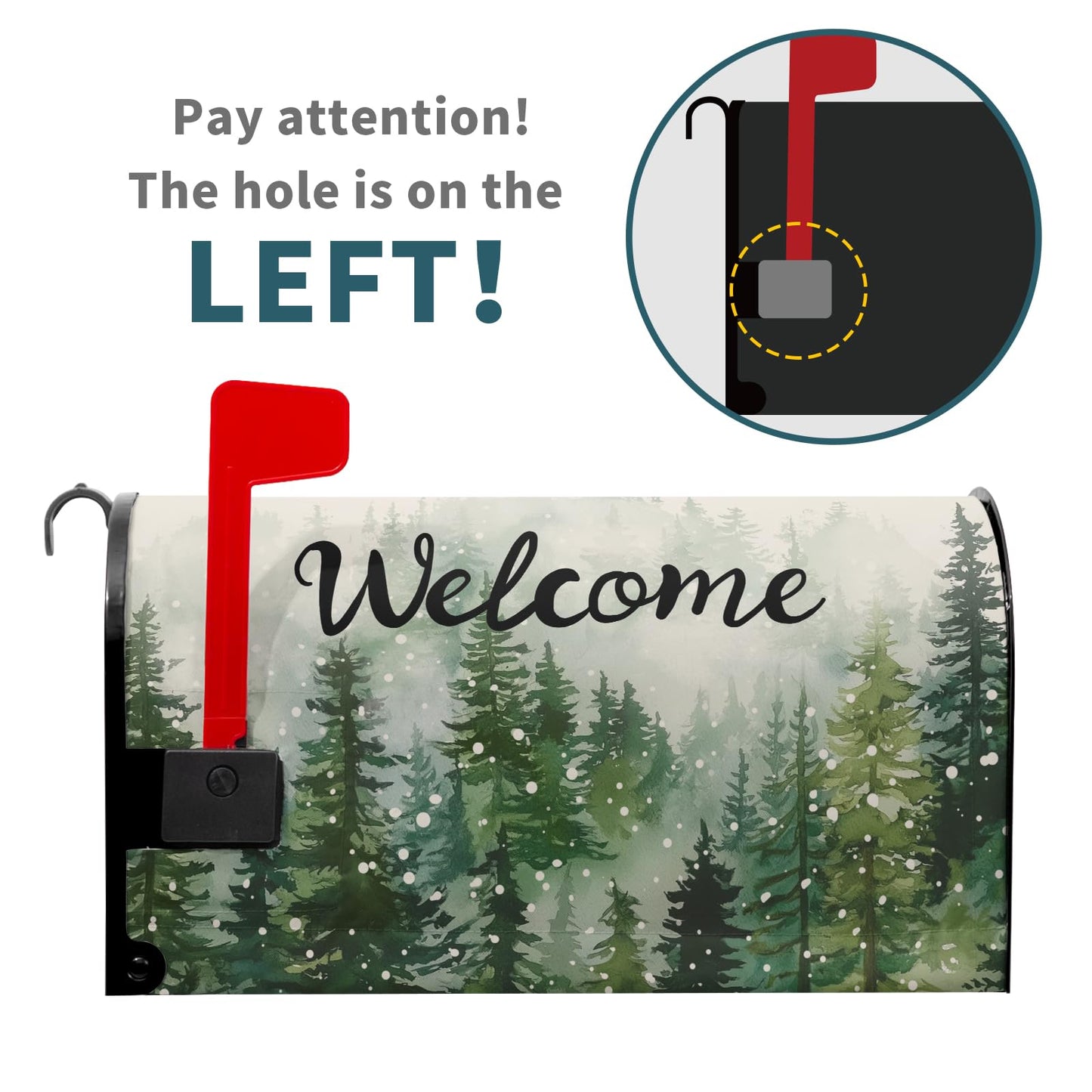 Winter Welcome Mailbox Cover Magnetic Standard Size 21"x 18" Green Winter Pine Tree Decorative Mail Box Covers Christmas Snowflake Holiday Mailbox Wraps Post Letter Box Cover for Home Garden Yard