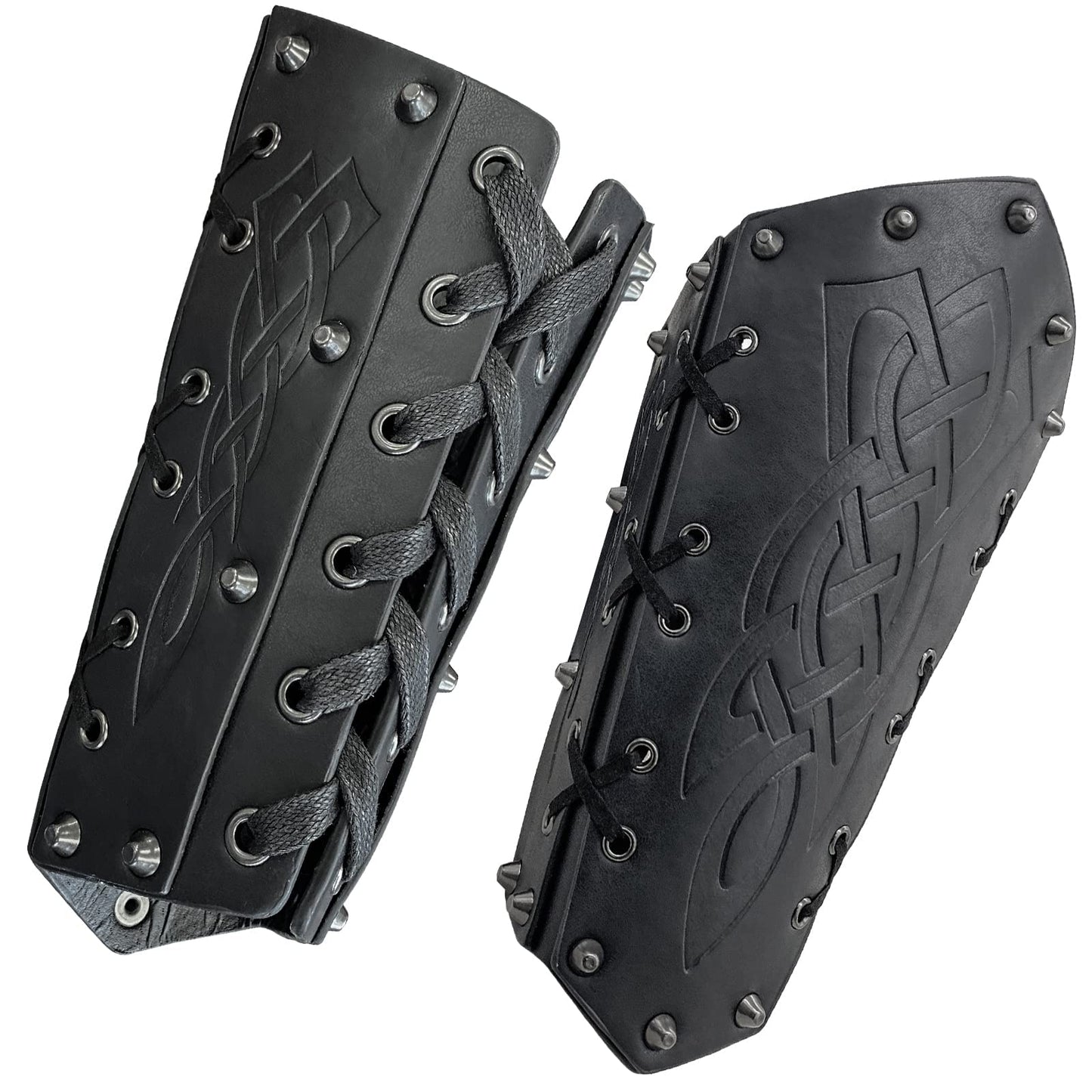 HiiFeuer Medieval Embossed Arm Bracers, Retro Faux Leather Knight Arm Gauntlets, Vintage Renaissance Arm Guards (Black A)