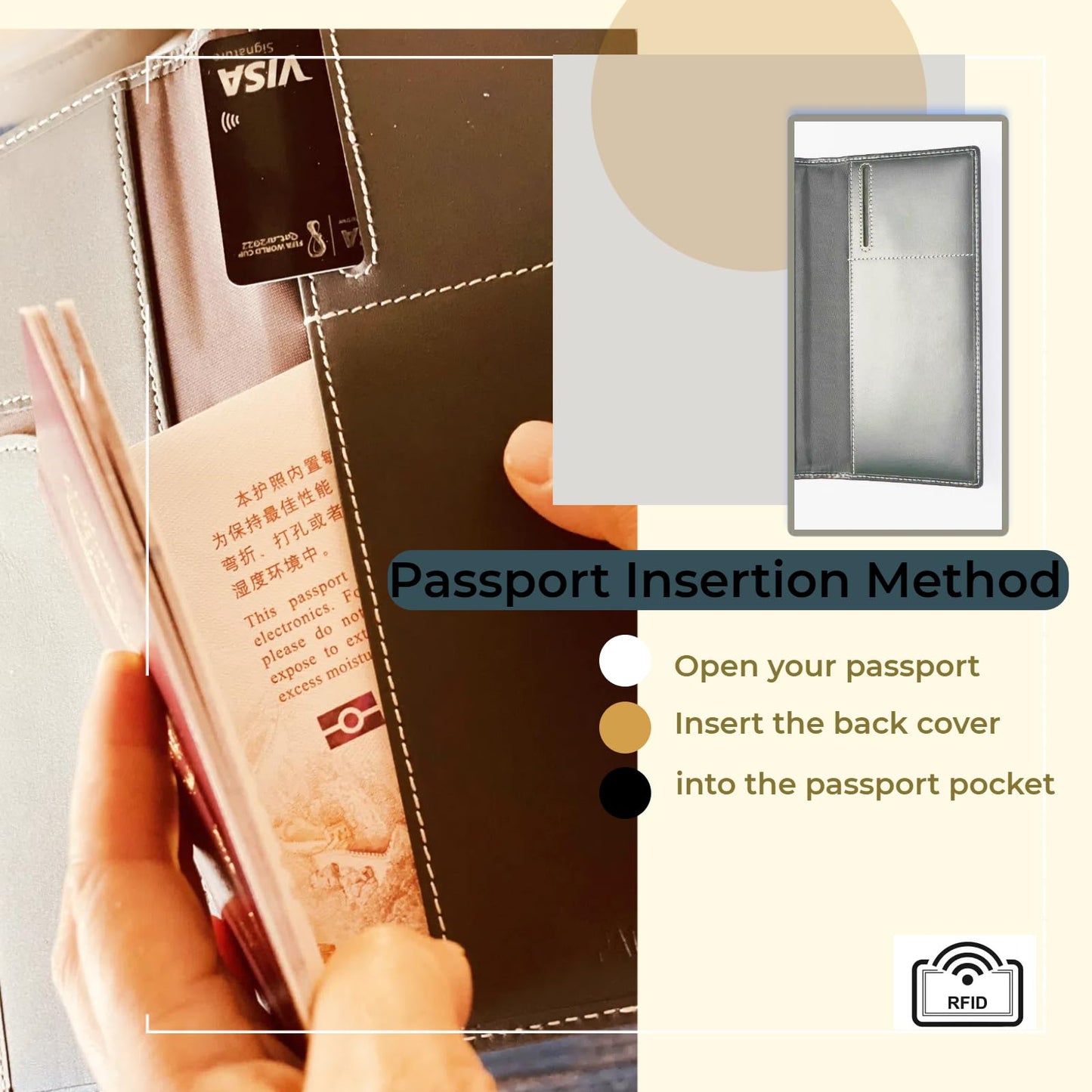Pacer Go Genuine Leather RFID Blocking Long Passport Holder Passport Cover (Dark Blue)