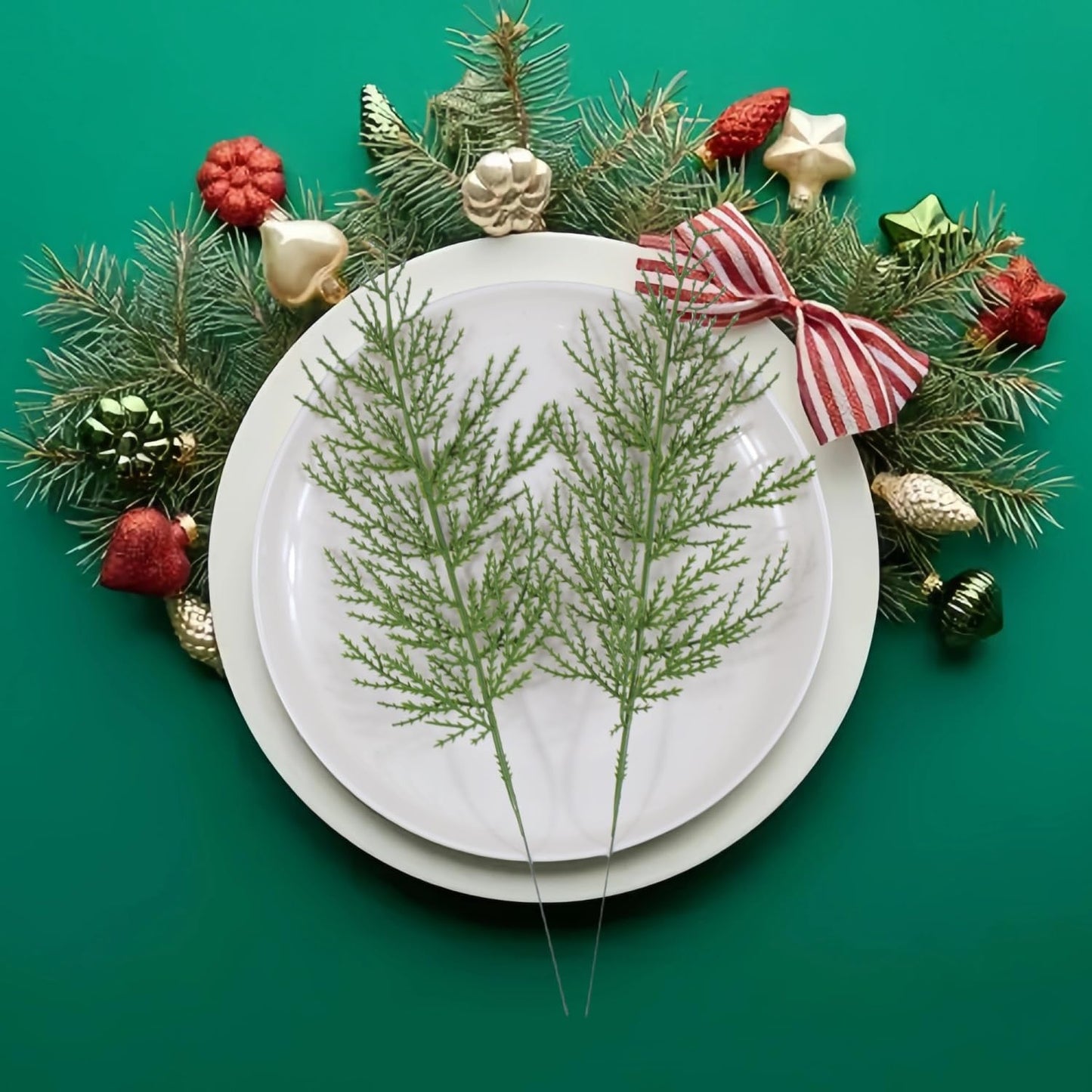 YGbridge Christmas Greenery Stems, 60 Pcs Pine Picks, Faux Cedar Picks for Tree, Artificial Branches for Decorations Home Wreath DIY (60, Green)