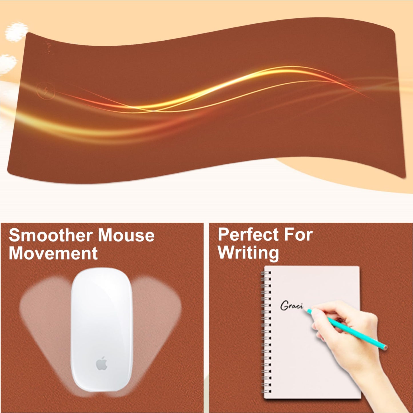 Desk Mat with Wireless Charging, Brown Mouse Pad with Wireless Charger, Desk Pad Matt for Desktop, Mousepad Gaming Large Mouse Pad, Leather Compute for Keyboard and Mouse, 32" x 16"