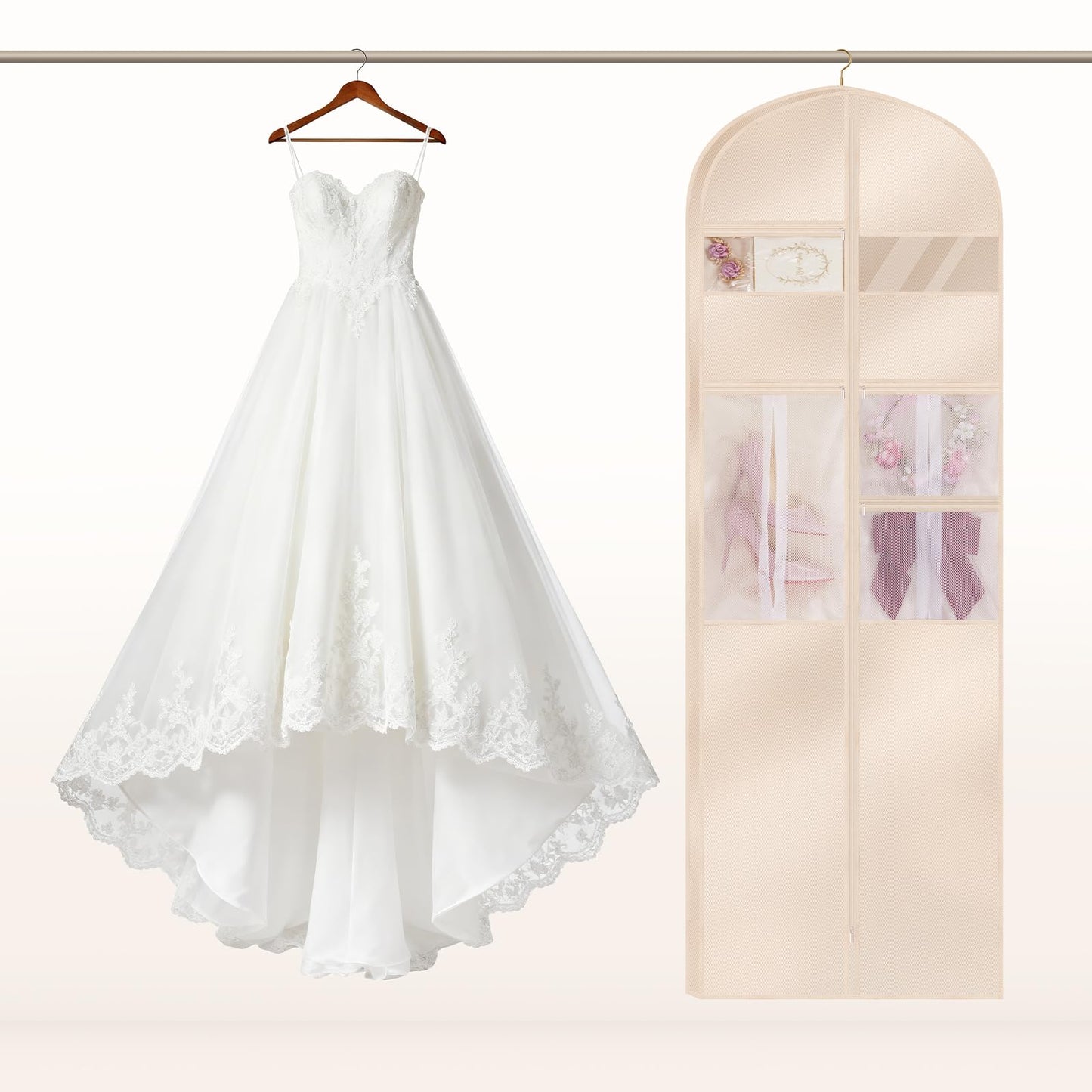 TANGKA Upgraded Version 72" Wedding Dress Garment Bag Dress Bags for Gowns Bridal Dress Travel Bag with 12”Gusseted and Accessory Pockets for Wedding Dress, Puffy Gowns, Equipped with Shoulder Straps