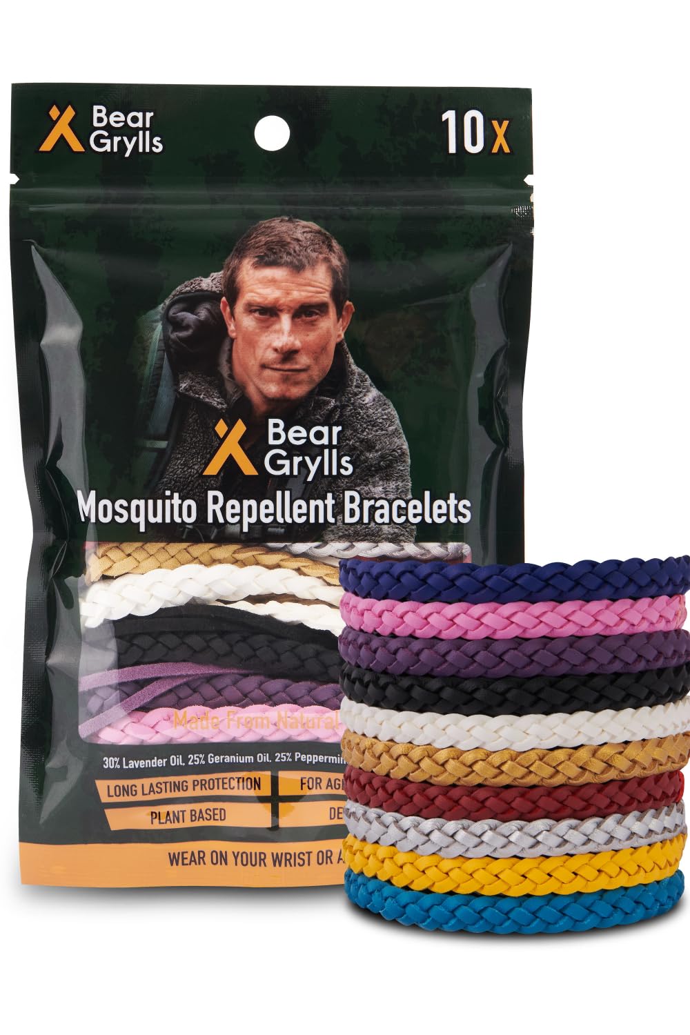 Bear Grylls Mosquito Repellent Bracelets | Crafted for Adventure | Adjustable Leather | DEET-Free | Long-Lasting Protection | Pack of 10