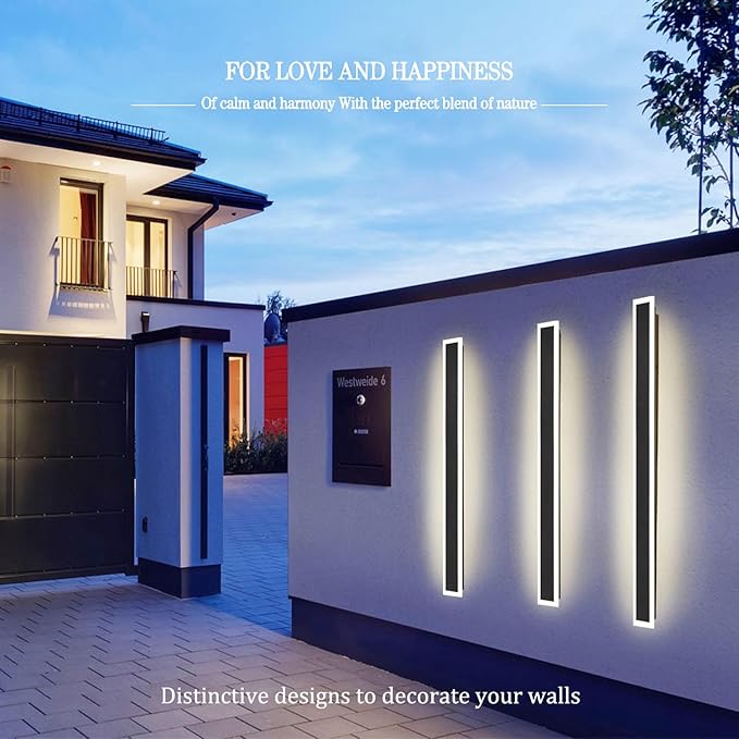 2Pack-31.5INCH Long Outdoor LED Wall Lights,24W Waterproof IP65 Warm White 120V LED Wall Mount Light Fixture Acrylic Black Exterior Wall Lights for House Courtyard Balcony Porch