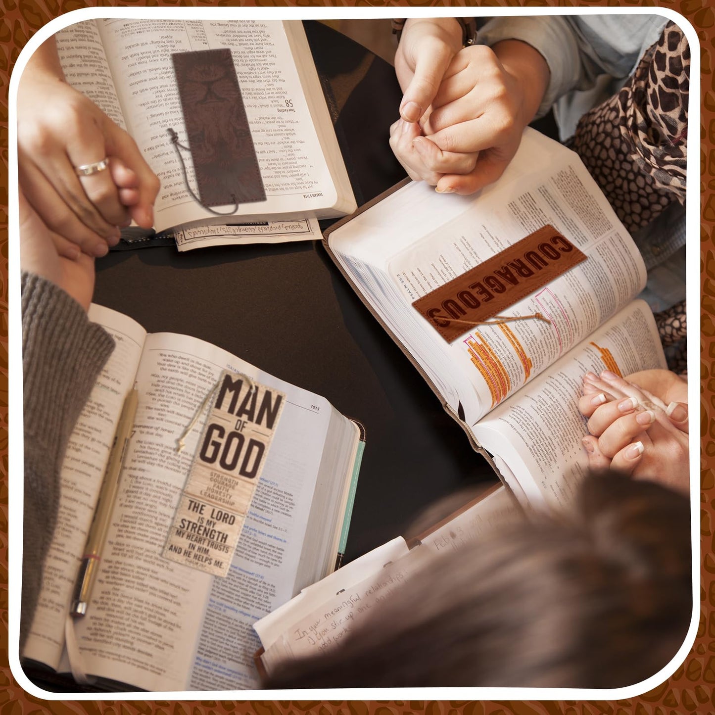 Skyygemm 6 Pieces Father's Day Church Gift Bulk Leather Bible Christian Religious Bookmarks Scripture Bookmarks Joshua 1: 9 Bible Cover Faux Leather with Inspirational Verse Dad Church Gifts for Men