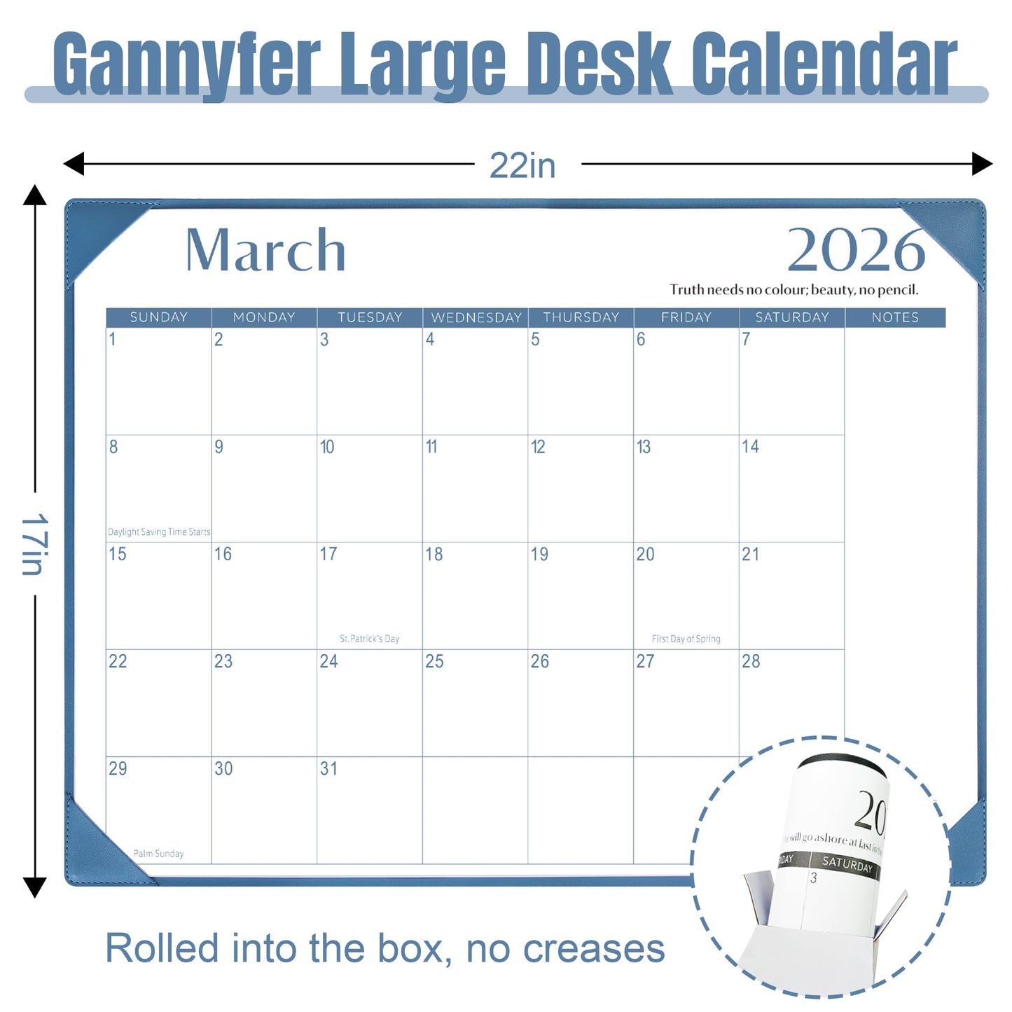 Gannyfer Desk Calendar 2026-2027 with Desktop Mat, Simplified Large 22" x 17" Desktop Pad Calendar, 18 Month Desk Calendar 2026, Use Now to Jun 2027, Office Supplies Perfect for Home School and Office - Blue