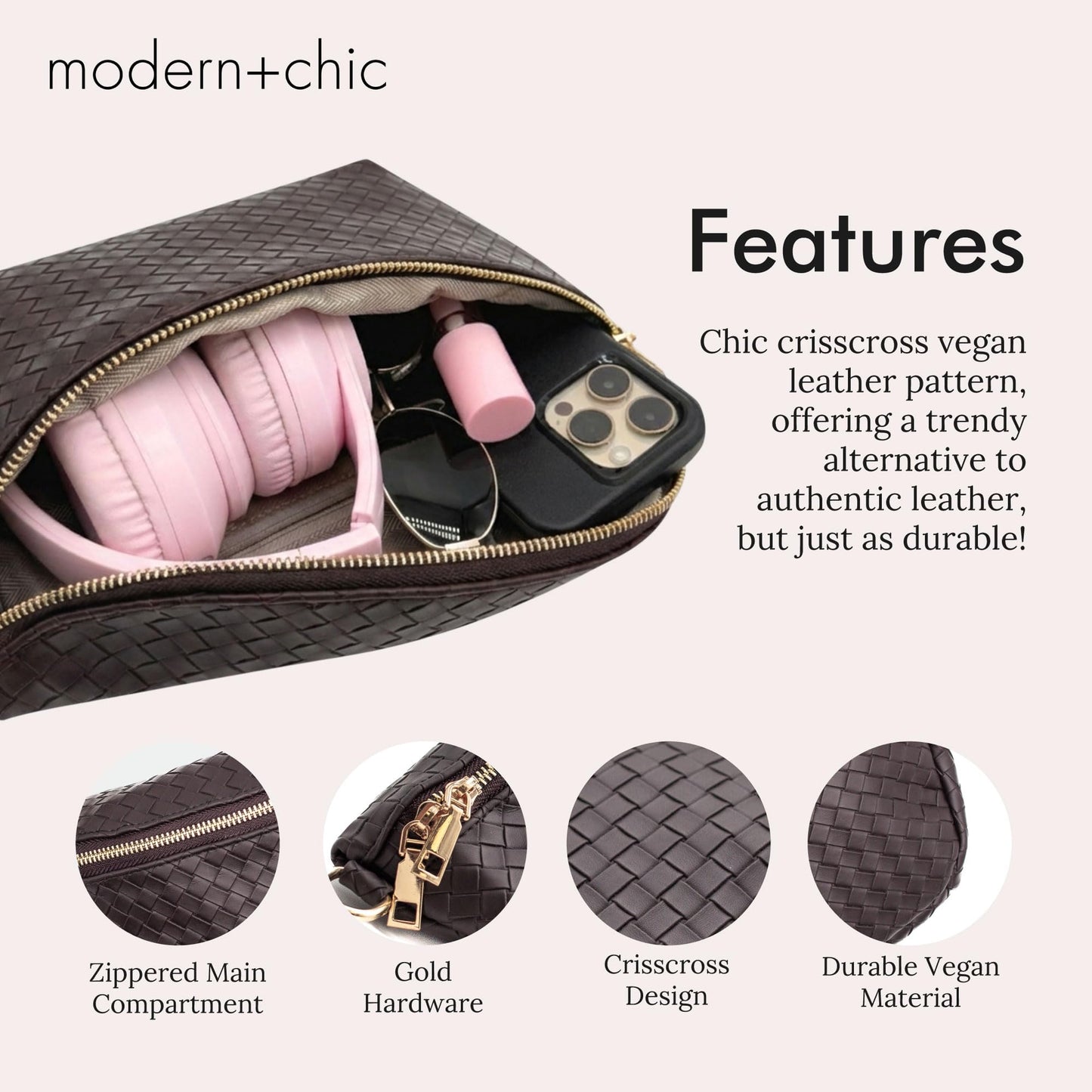 Modern Chic Woven Crossbody Bags for Women - Rory Vegan Leather Purse, Adjustable Strap, Lightweight, Lavender Pressed Woven