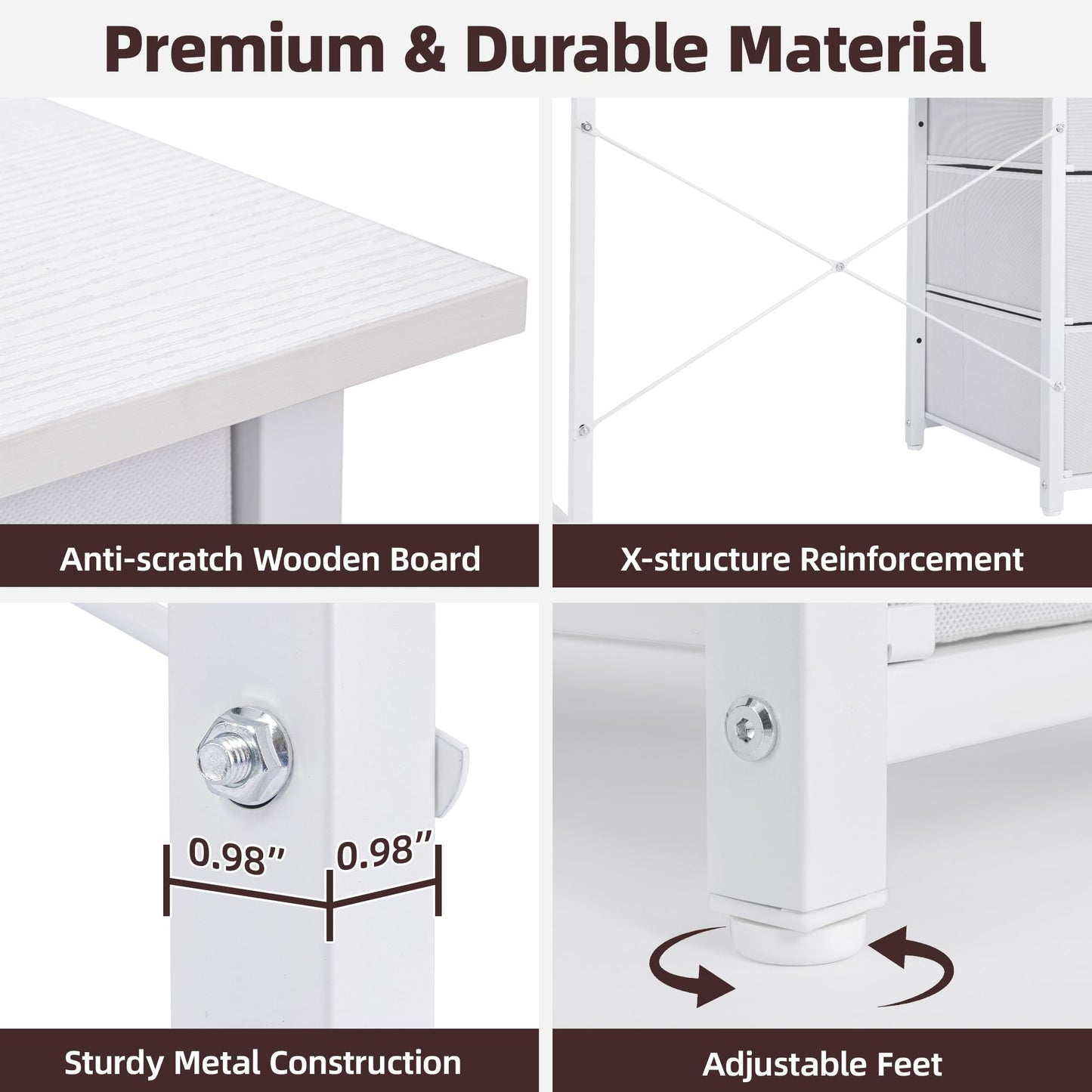 Aquzee Computer Desk with Drawers, 47 inch Desk Hutch, Gaming Desk with Storage Shelves, Power Outlets & Bookshelves, Study Writing Desks for Bedroom Living Room Home Office, White