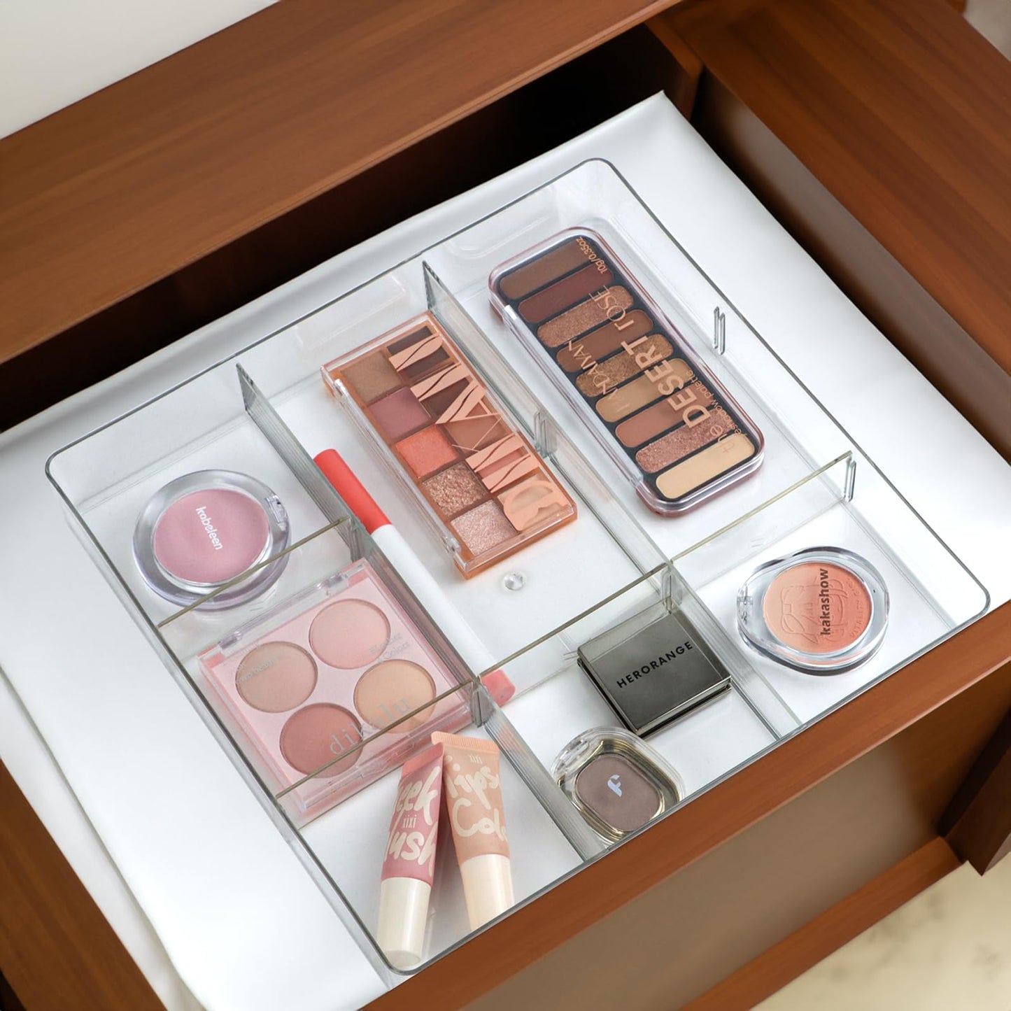 ZEXALOR Adjustable Clear Drawer Organizer, Plastic Drawer Divider Tray with Removable 9 Sections for Desk,Bathroom,Office,Makeup,Junk