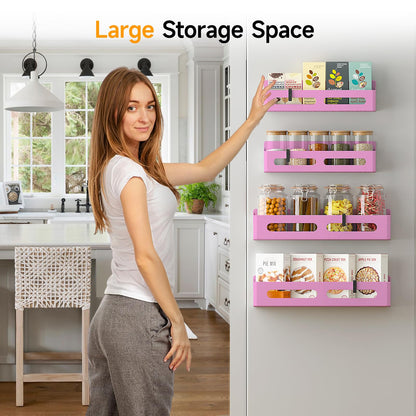 4 Pack Magnetic Spice Rack for Refrigerator, Spice Rack Organizer, Moveable Magnetic Shelf Fridge Organizer with 4 Hooks for Kitchen and Oven Organization, Black