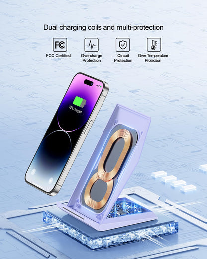 Fast Wireless Charger, NANAMI 15W Qi Certified Wireless Charging Stand Compatible iPhone 17/17 Air/16/15/15 Pro/15 Plus/15 Pro Max/14/13/12, for Samsung Galaxy S25/S24/S23/S22/S21 and Qi-Enabled Phone