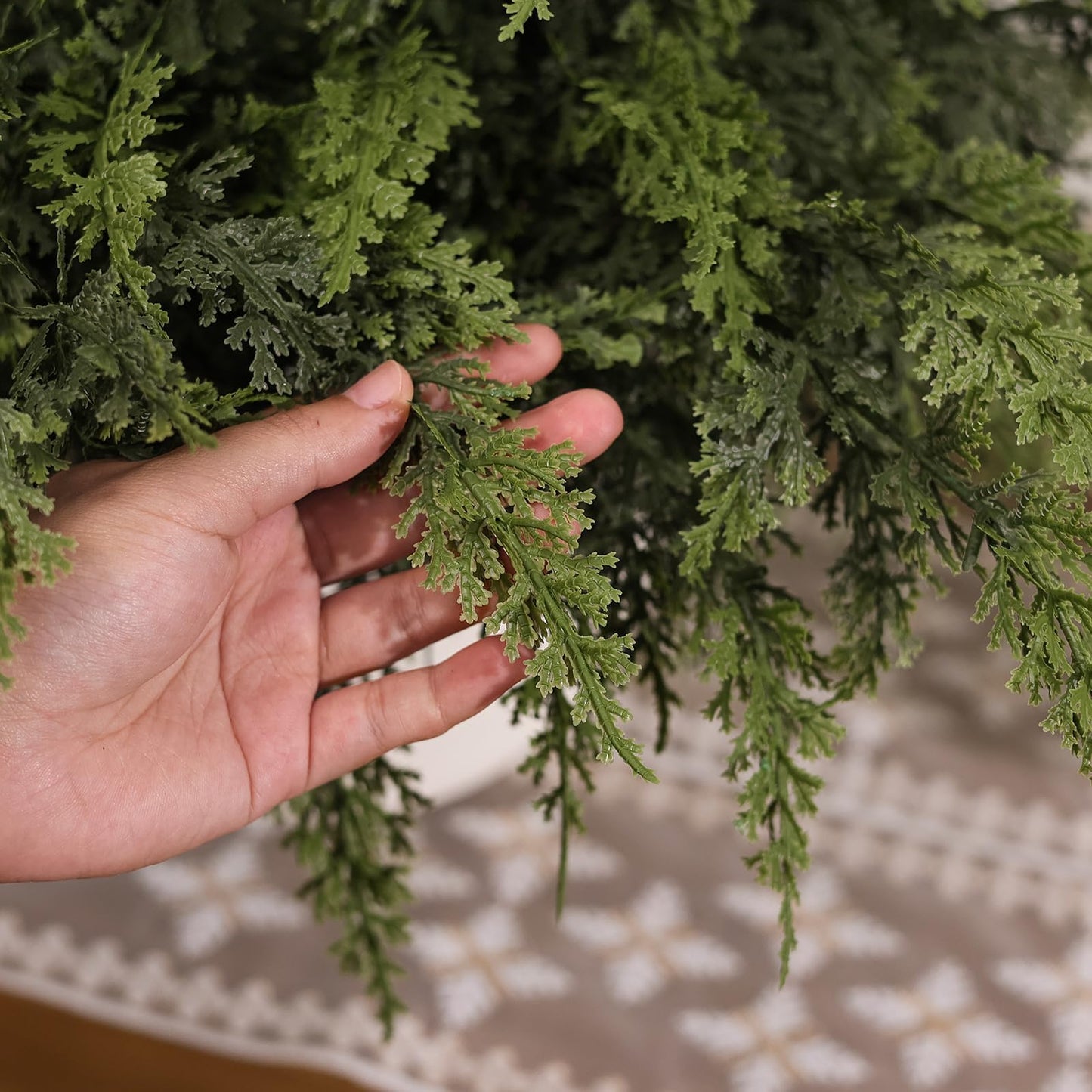 Juxdp Soft Textured Christmas Cedar Branches-18 Inches, Artificial Cedar Branch Faux Greenery Plants Stem Fake Pine Picks for Vase DIY Crafts Garland Wreath Xmas Indoor Outdoor Decor (12 Pcs)