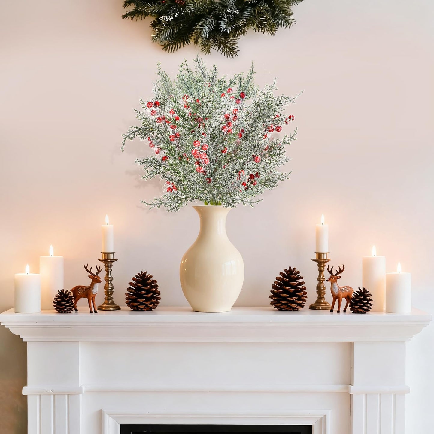 FloraSea 4 Pcs Christmas Picks, 17.5 Inch Artificial Christmas Flowers Picks Spray for Christmas Tree Wreath Floral Arrangement Vase Winter Holiday Season Décor