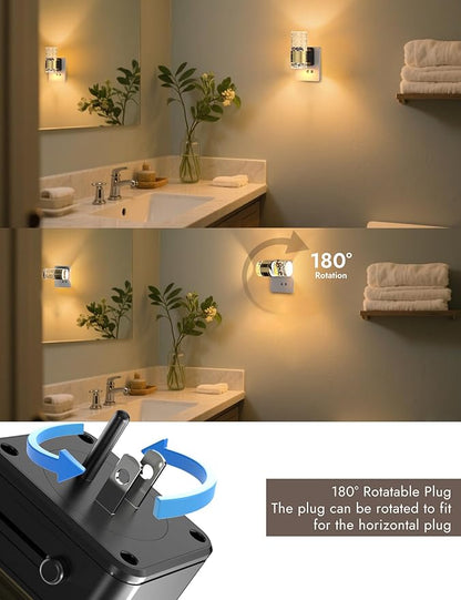 Night Lights Plug into Wall, 3 Color Temperature Nightlight, 0-100 LM Dimmable LED Night Light, On/Off Light Sensor by Switch, 180° Rotating Plug in Night Light for Bathroom Hallway Home Decor 2 Pack