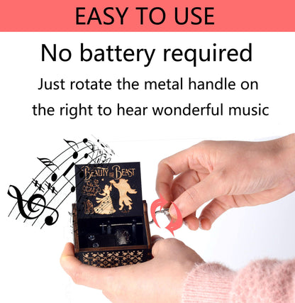 Ddjbdb Beauty Music Box Beast, 18 Note Mechanism Antique Carved Wooden Hand Crank Musical Box Crafts,Valentine Christmas Birthday Gift for Her Wife Girlfriend