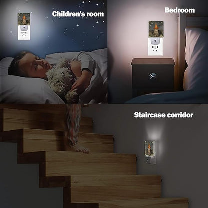 Halloween Decorations Cat Night Light, Bat Wings Plug into Wall with Dusk to Dawn Light Sensors, Warm Nightlights for Bedroom, Bathroom, Hallway, Kitchen, Gifts Ideal for Boys Girls Women Men