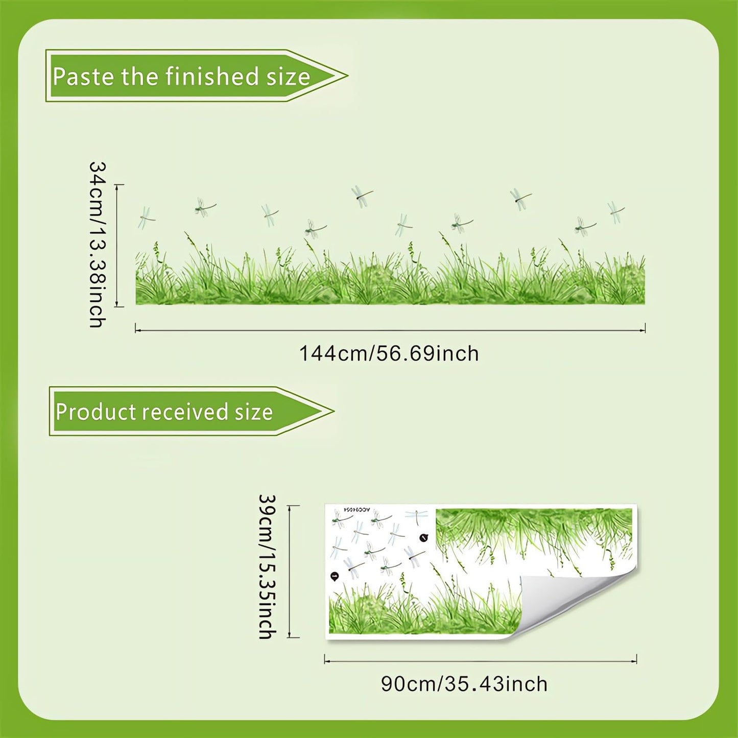 sacinora Fresh Green Grass Dragonfly Wall Stickers, Nature Green Plants Wall Decals Removable Vinyl Peel and Stick Baseboard Border Kitchen Bedroom Living Room Art Home Decor
