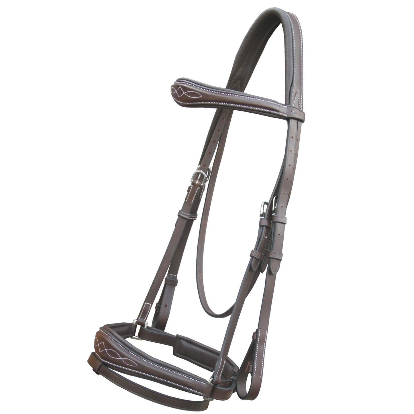 Exion Horse Dressage Bridle with Soft Padded Anatomical Crank Noseband & Reins | Fancy Square Raised Browband | Comfort Crownpiece | Premium Vegetable Tanned Leather