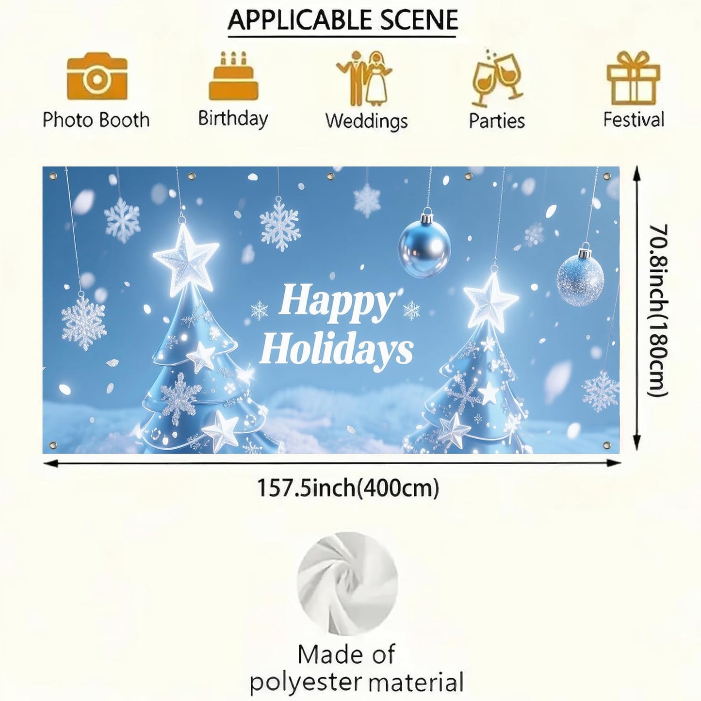 HOMETITUTE Happy Holidays Garage Door Banner 13x6ft Christmas Tree Snowflakes Theme Backdrop Holiday Seasonal Decor Door Cover Banners for Outside Garage Wall Covering for Party Garage