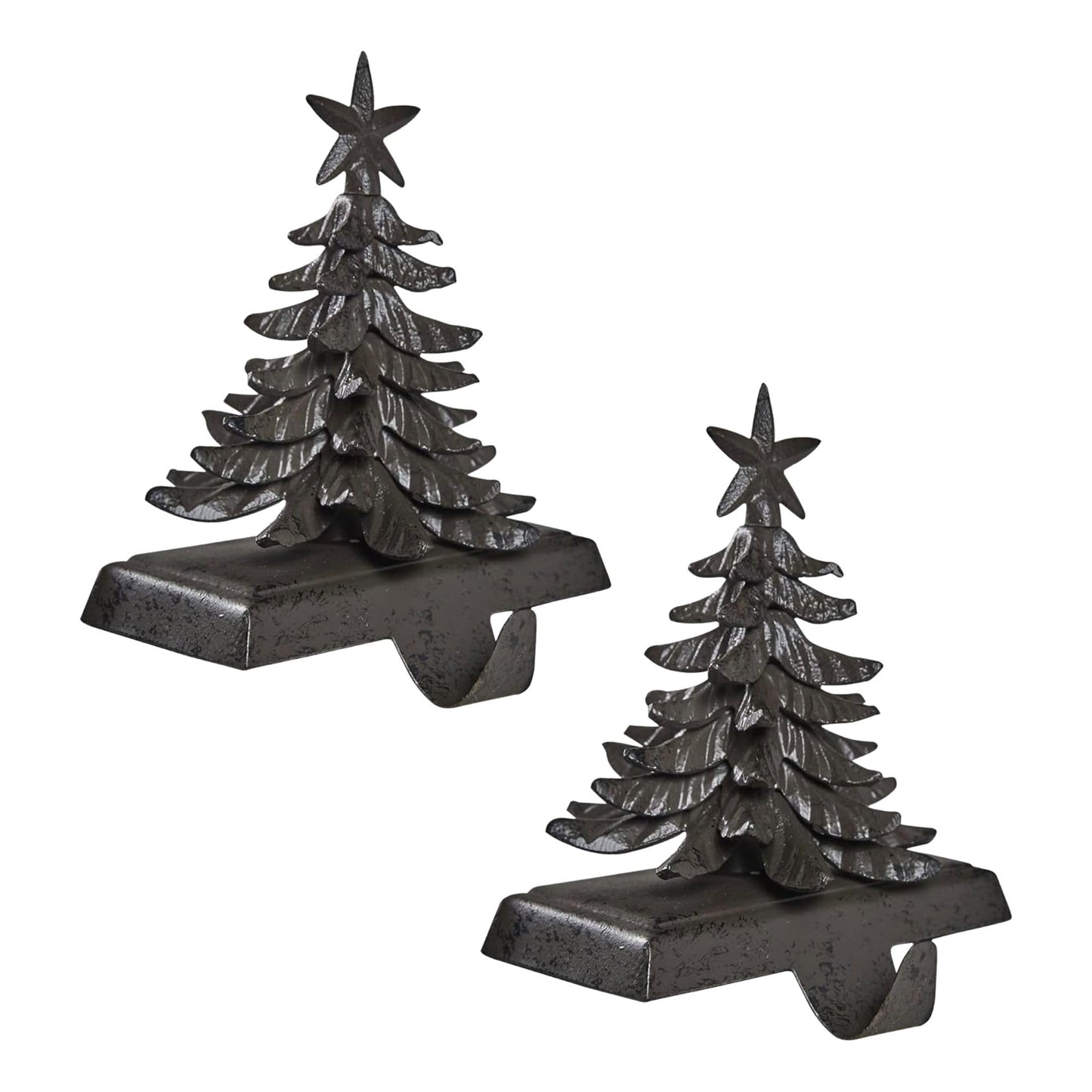 Park Designs Christmas Tree Stocking Hanger Set of 2 | 6" x 0.5" x 6" Cast Metal Mantel Hooks | Iron Finish Holiday Stocking Holders | Rustic Fireplace Décor for Farmhouse or Lodge Christmas Displays