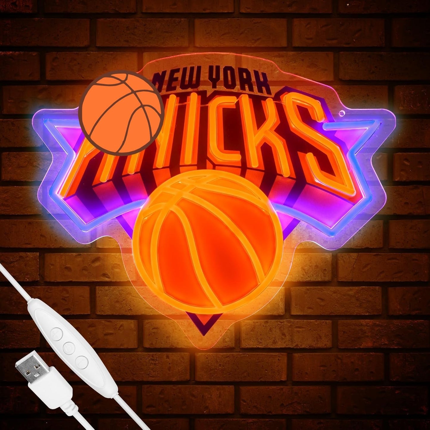 Basketball Team Neon Sign, Sport Light Up Dimmable New Yok Basketball Team Logo Hanging USB Powered Led Neon Sign for Wall Decor, Bedroom, Man Cave, Party, Birthday Party Christmas Merch Deco Gift for Boys New Yok Fans
