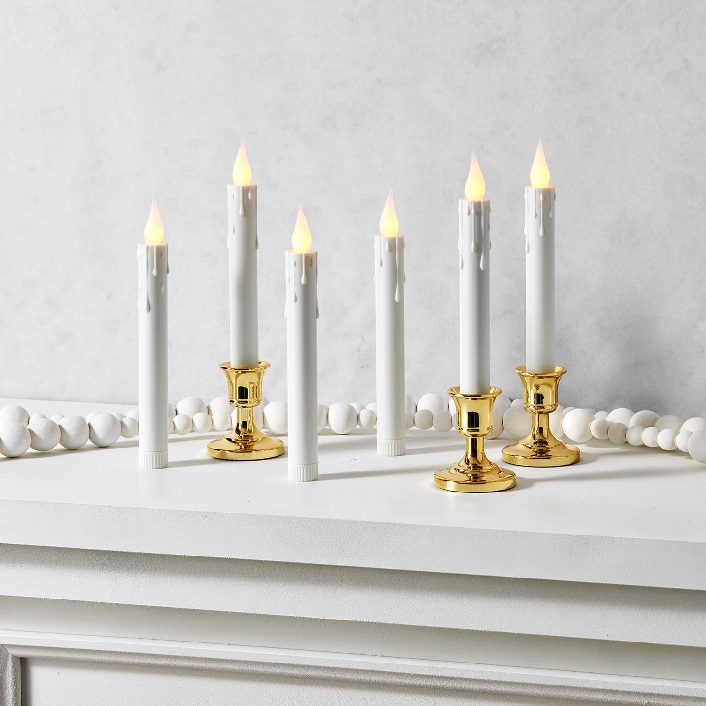 LampLust Christmas Window Candles Battery Operated with Timer, 6 Pack Christmas Candles, Gold Holders, Remote, Warm White Light, Electric Welcome Candle Holiday Window Sill Decorations