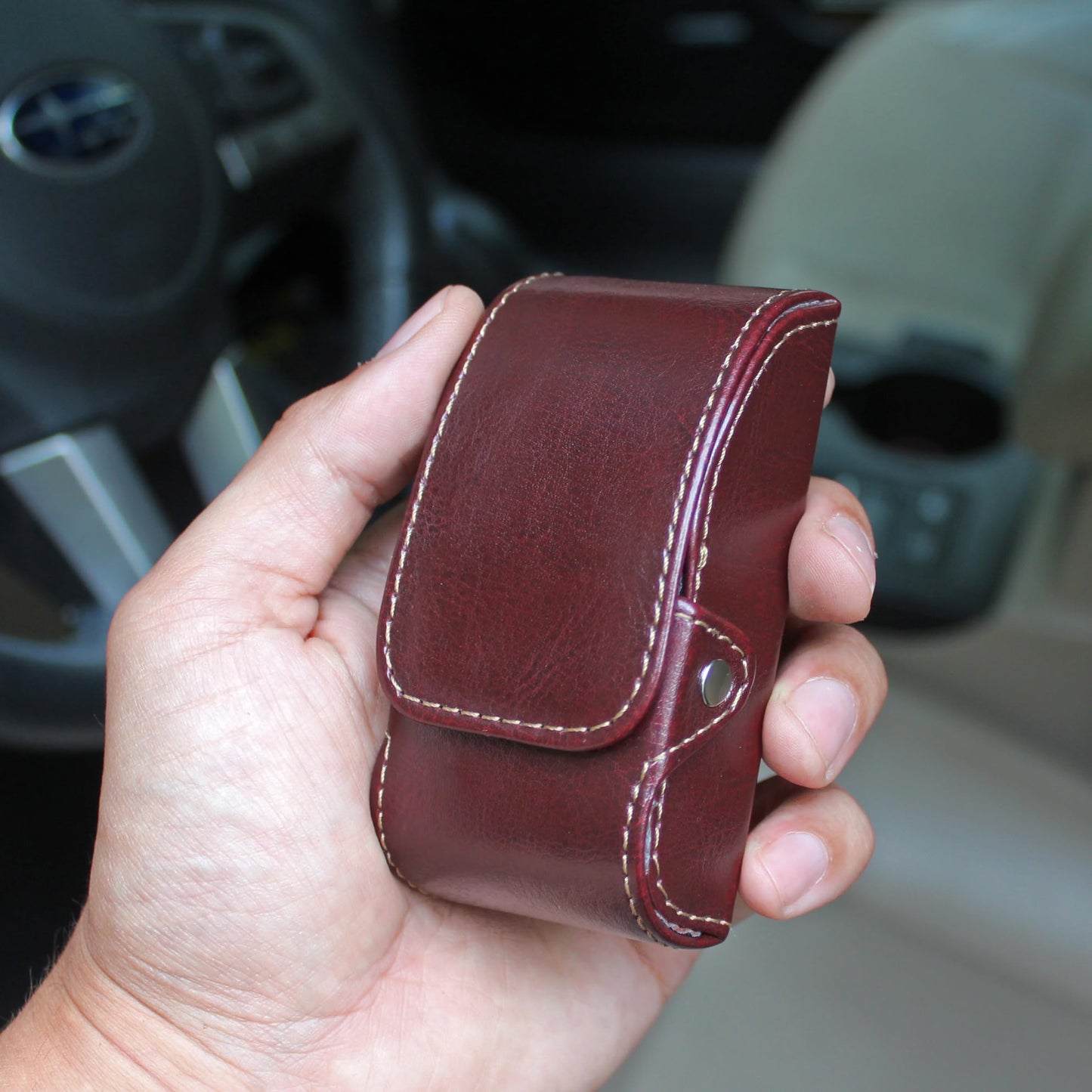 Orsus Folding Eyeglass Hard Case with Belt Clip, PU Leather 3.7 In Hard EDC Belt Clip Case Folding Sunglass Sheath M04BR